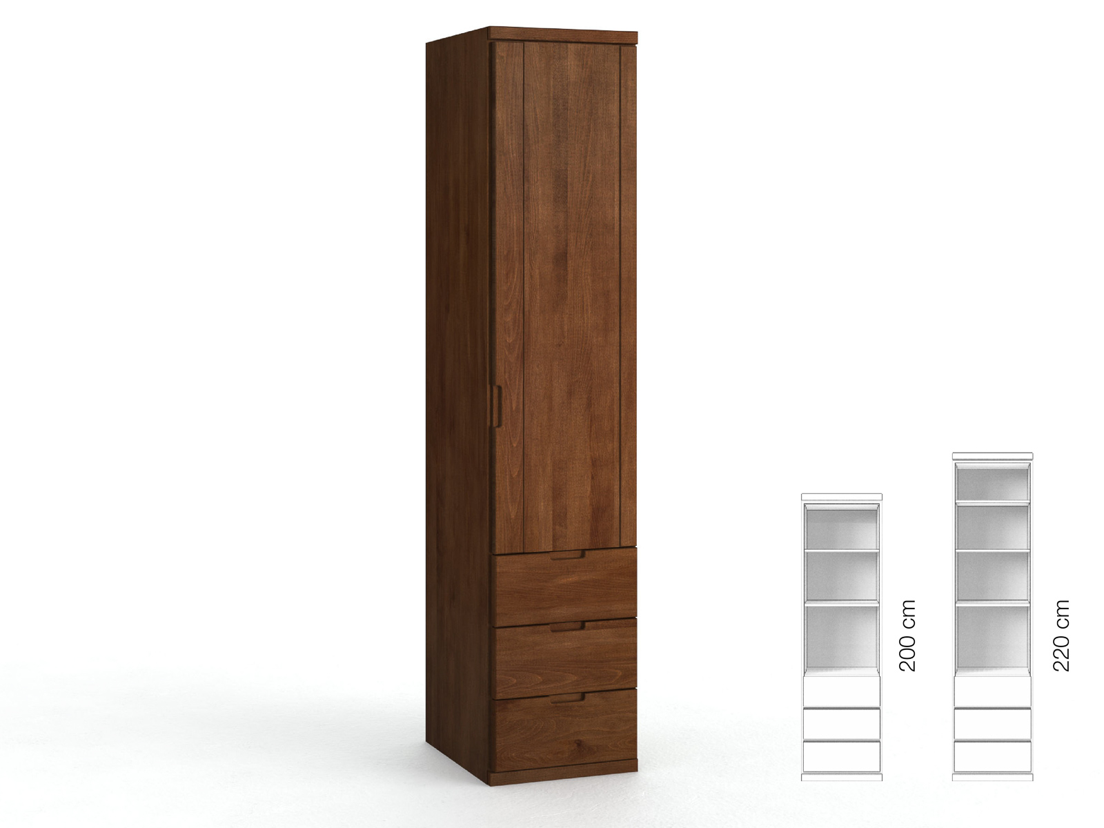 Buchenschrank Dunkel „Egon“, 1-türig, Höhe 220 cm, Griffausführung „Lukas“, Inneneinrichtung: D, Türanschlag rechts