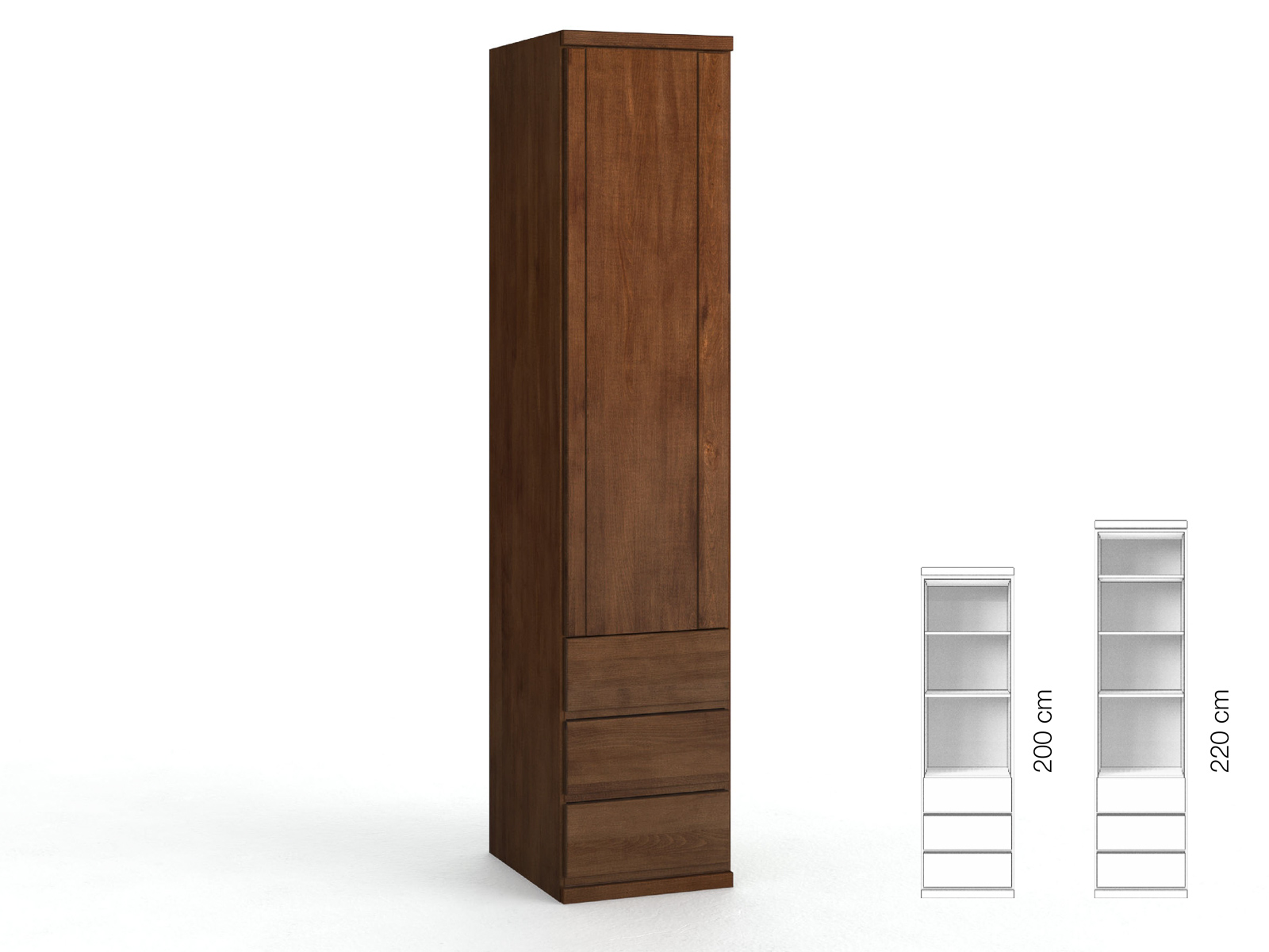 Buchenschrank Dunkel „Egon“, 1-türig, Höhe 220 cm, Griffausführung „Patrizia“, Inneneinrichtung: D, Türanschlag links