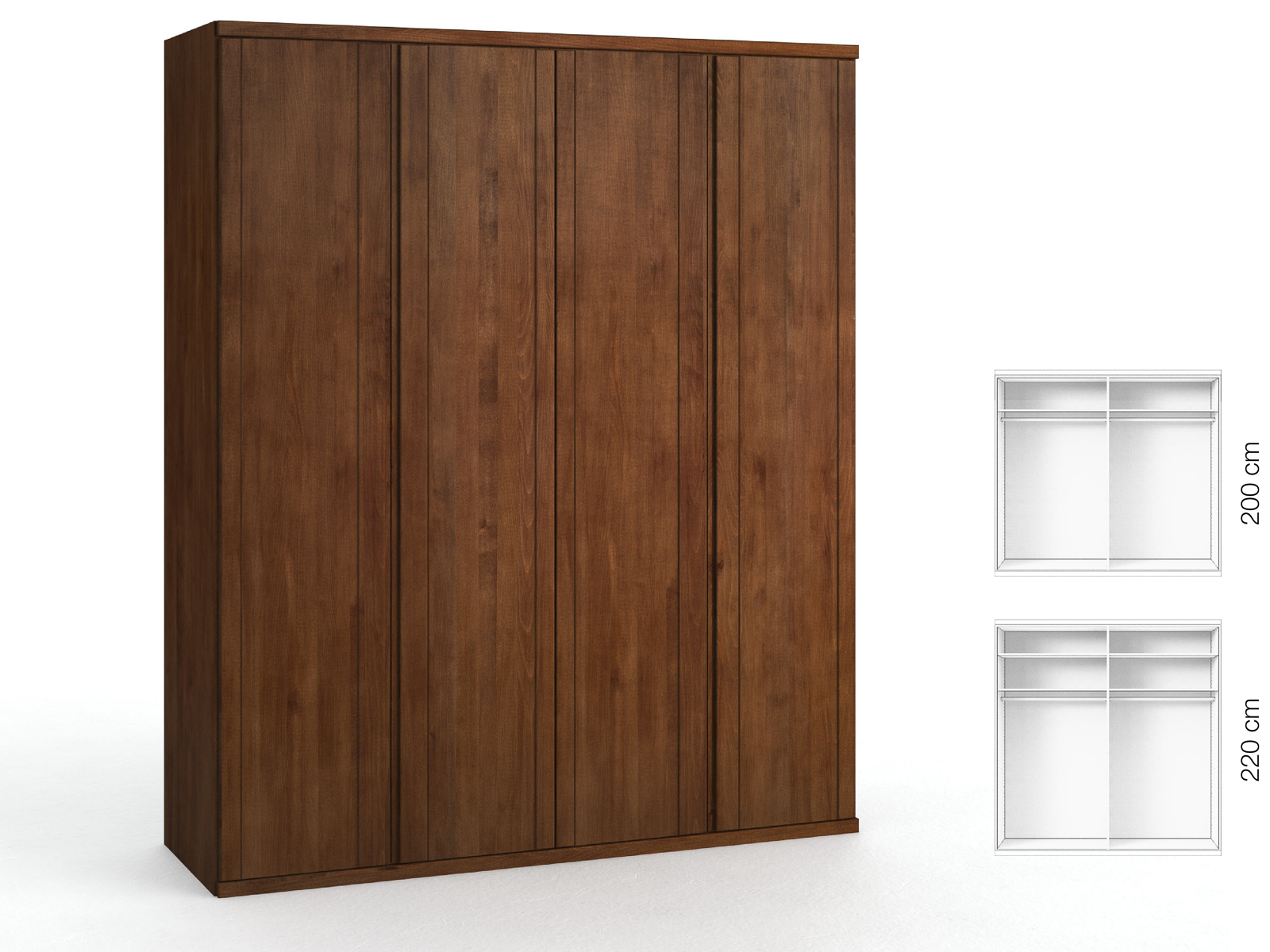 Buchenschrank Dunkel „Egon“, 4-türig, Höhe 220 cm, Griffausführung „Patrizia“, Inneneinrichtung: A