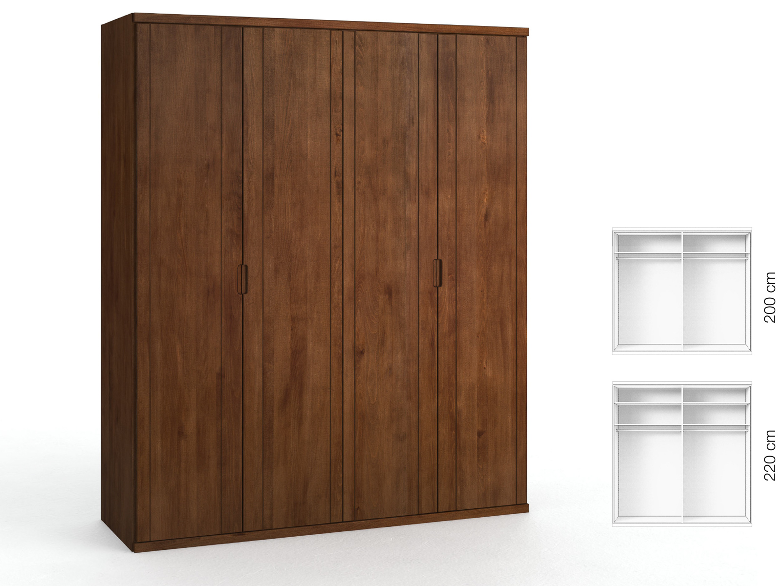 Buchenschrank Dunkel „Egon“, 4-türig, Höhe 220 cm, Griffausführung „Lukas“, Inneneinrichtung: A