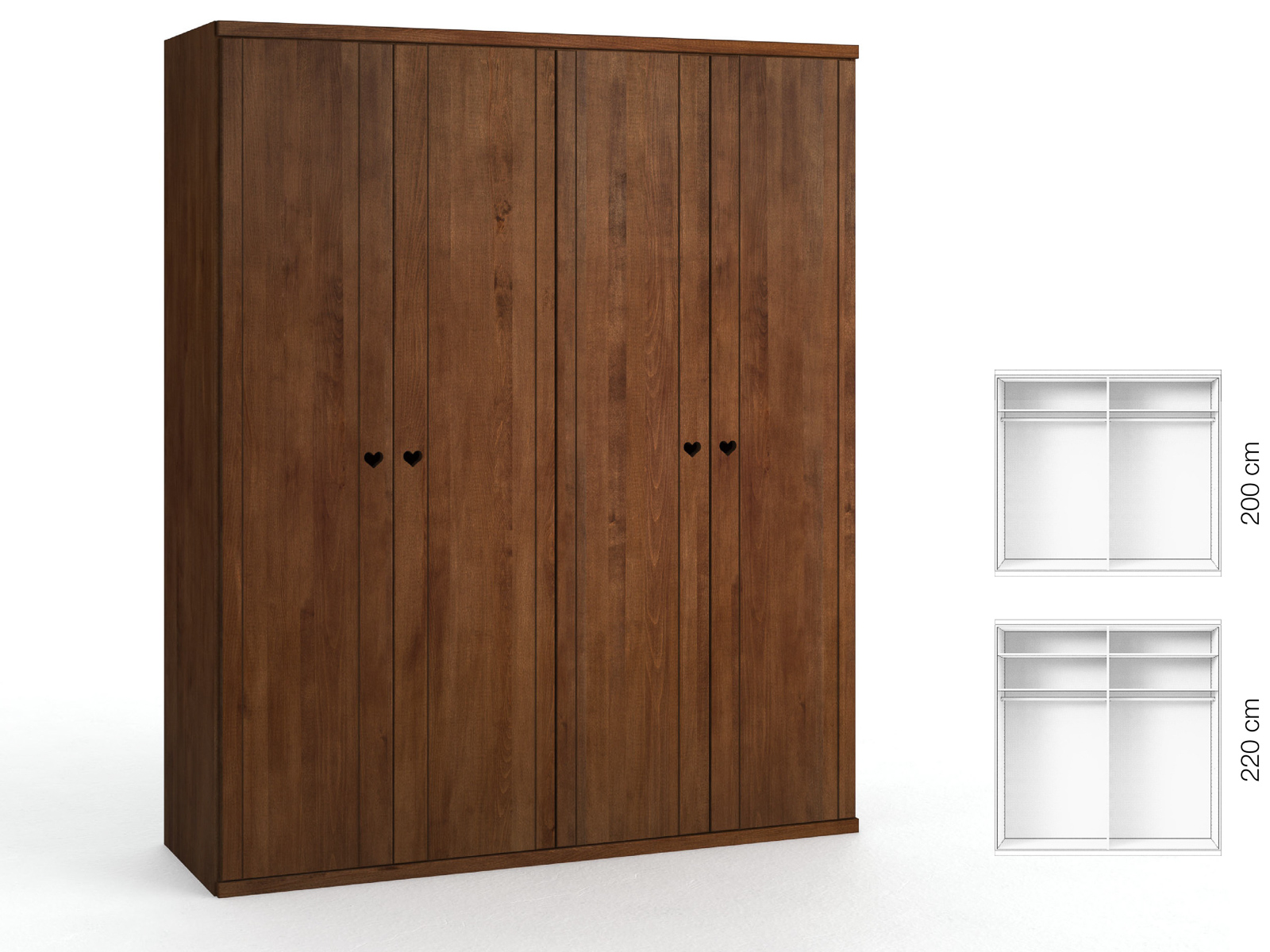 Buchenschrank Dunkel „Egon“, 4-türig, Höhe 220 cm, Griffausführung „Heidi“, Inneneinrichtung: A