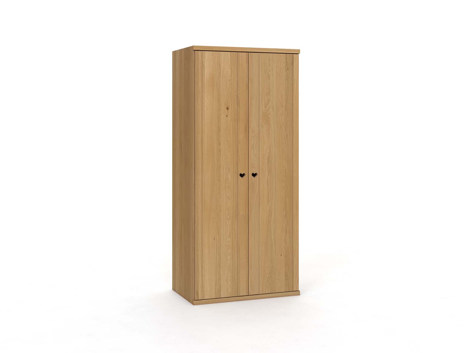 Eichenschrank Hell „Egon“, 2-türig, Höhe 220 cm, Griffausführung „Heidi“