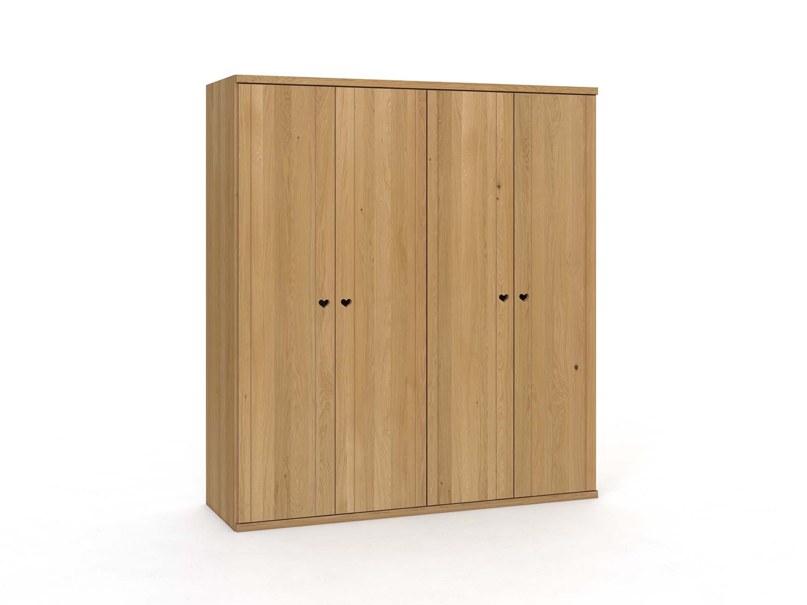 Eichenschrank Hell „Egon“, 4-türig, Höhe 220 cm, Griffausführung „Heidi“