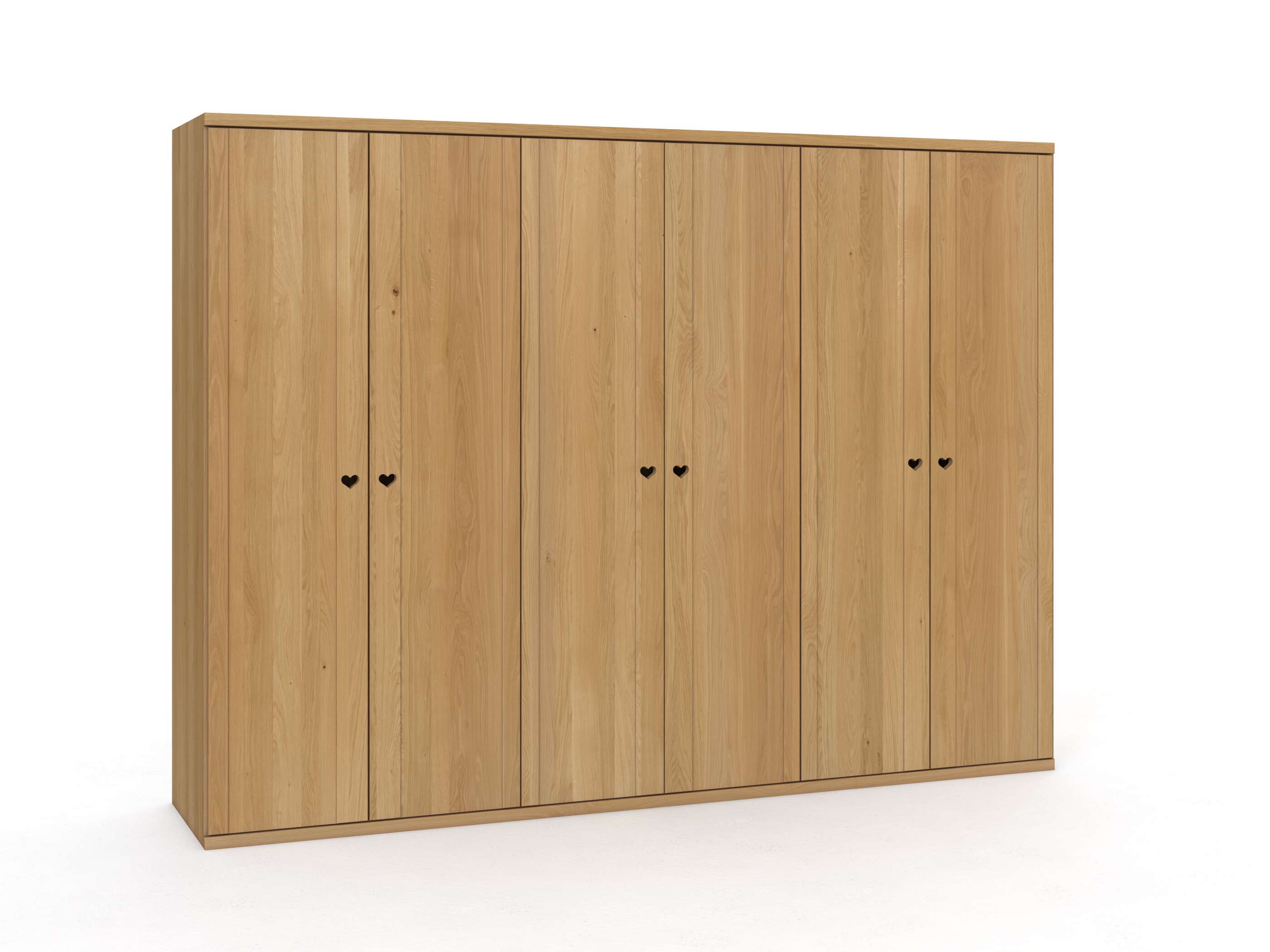 Eichenschrank Hell „Sandra“, 6-türig, Höhe 220 cm, Griffausführung „Heidi“