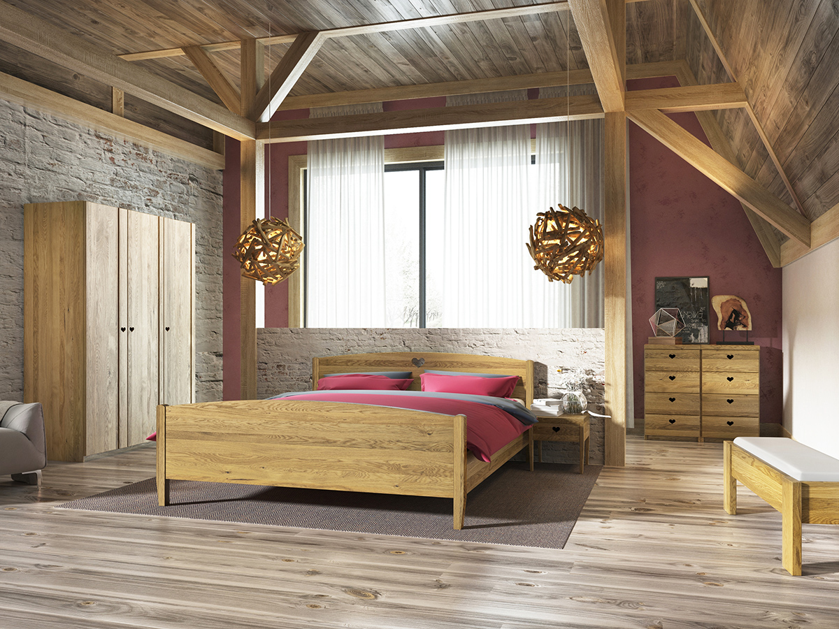 Eichenschlafzimmer mit Eichenkommode Heidi“ 50 cm