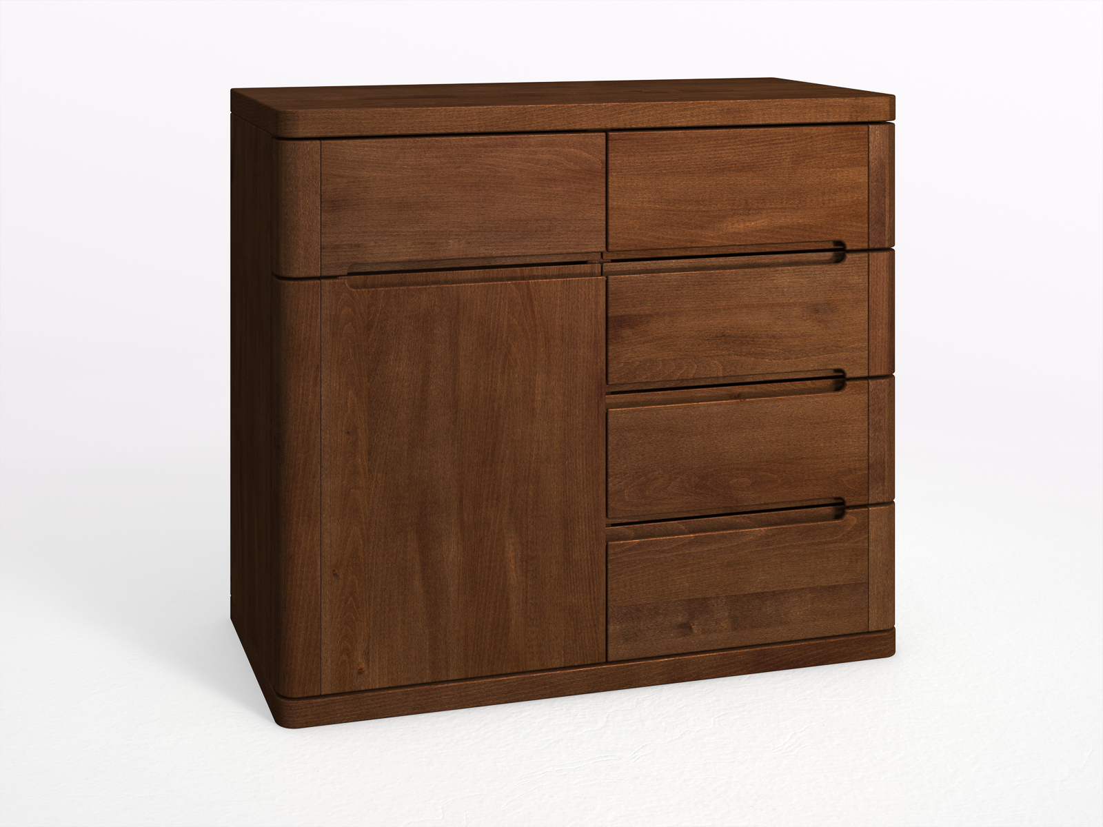 Buchenkommode Dunkel „Ella“ mit 1 Tür und 5 Laden