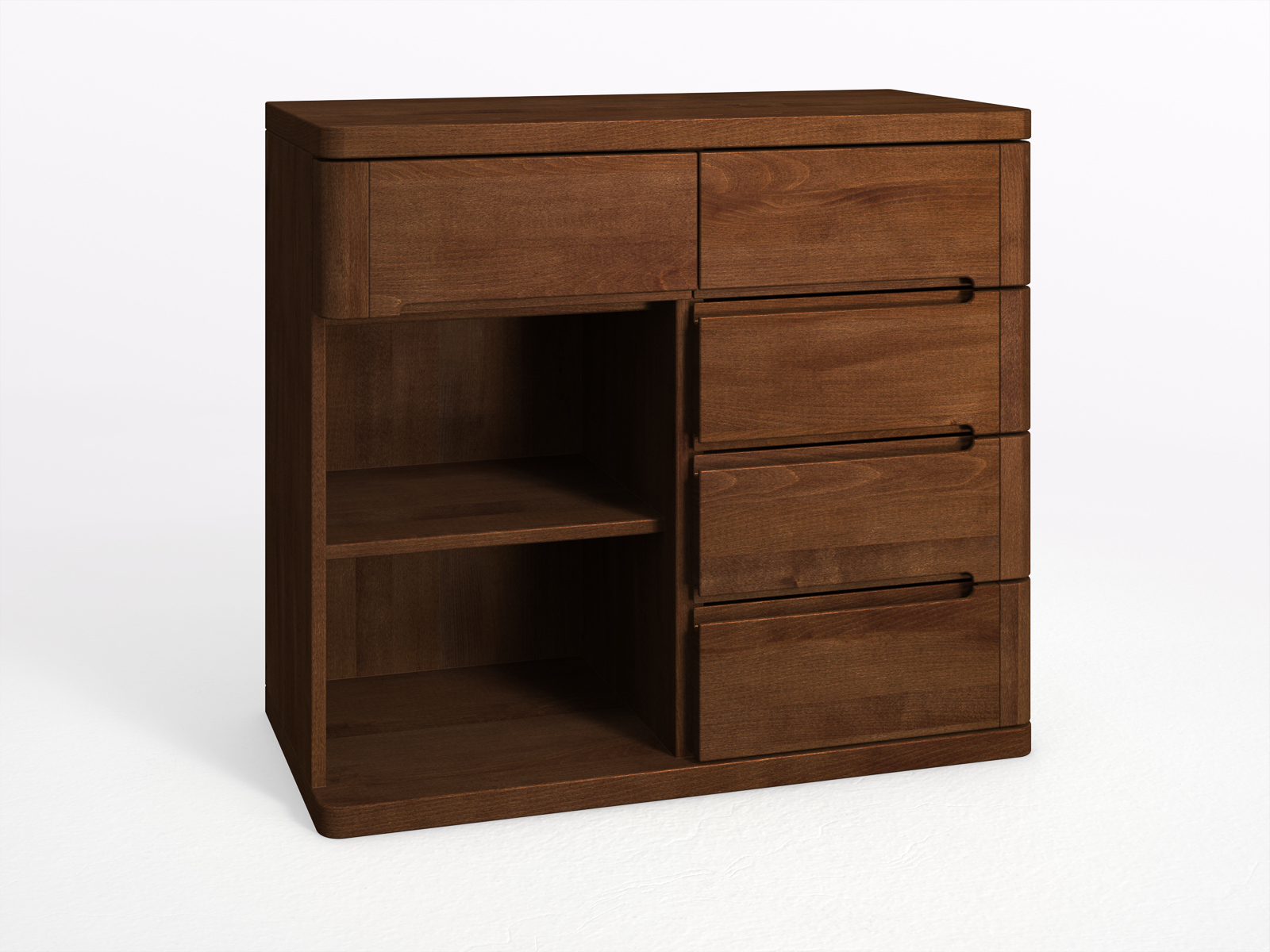 Buchenkommode Dunkel „Ella“ mit 2 Fächer und 5 Laden