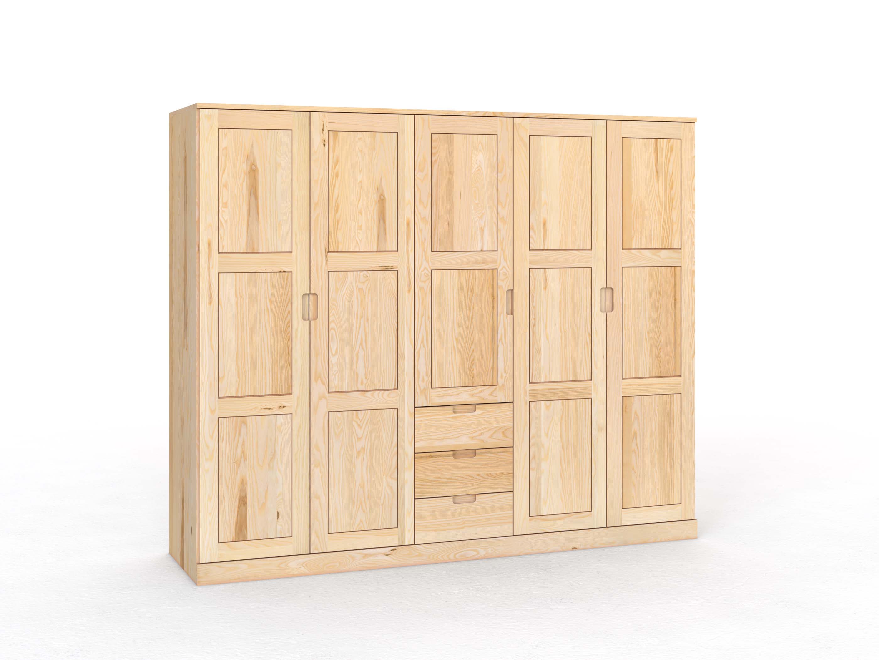 Eschenschrank „Enzian“, 5-türig, Höhe 210 cm, Griffleiste C („Lukas"), mit Schubladen