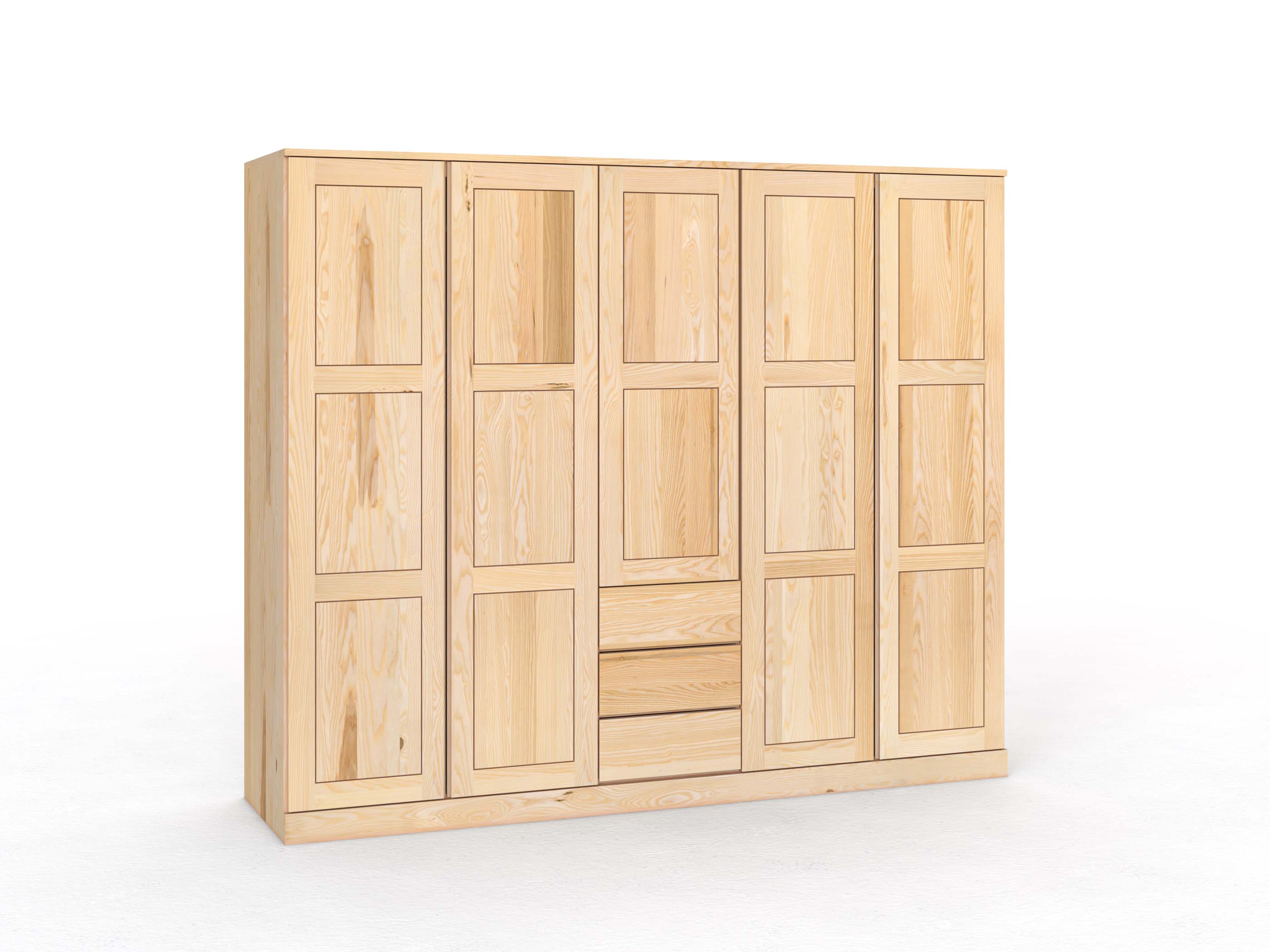 Eschenschrank „Enzian“, 5-türig, Höhe 210 cm, Griffleiste A („Patrizia"), mit Schubladen