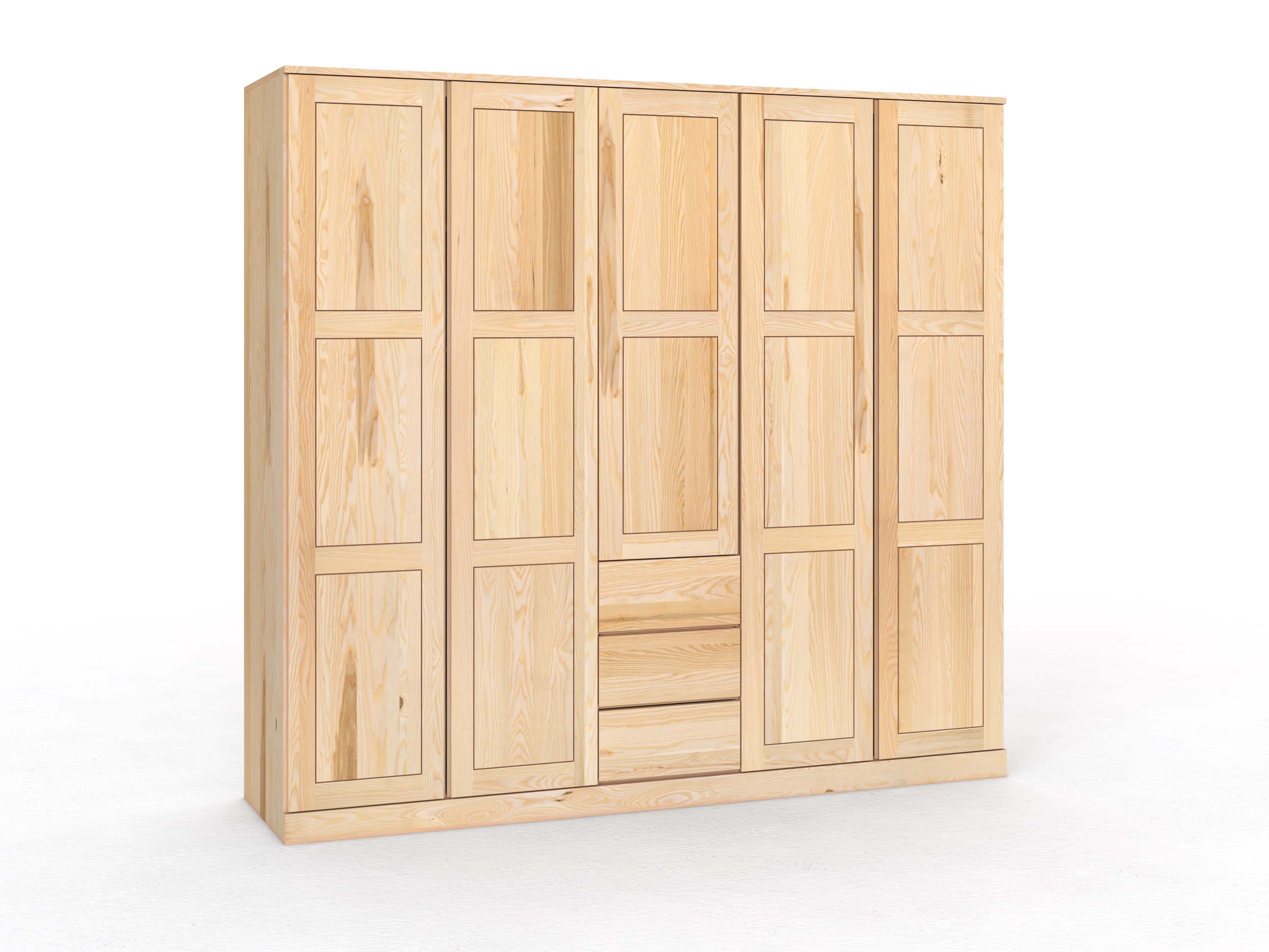 Eschenschrank „Enzian“, 5-türig, Höhe 235 cm, Griffleiste A („Patrizia"), mit Schubladen