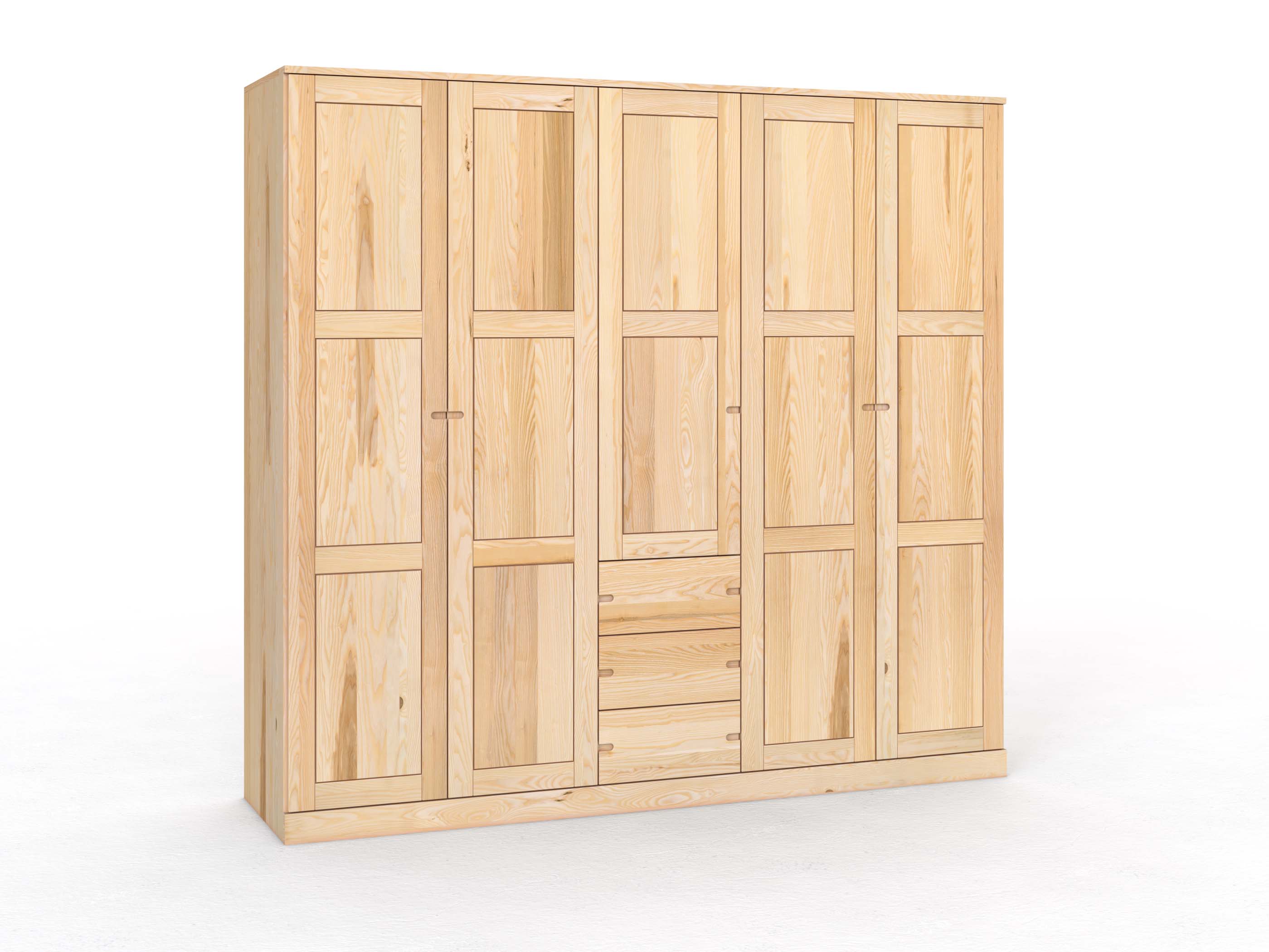 Eschenschrank „Enzian“, 5-türig, Höhe 235 cm, Griff Seite („Stefan"), mit Schubladen