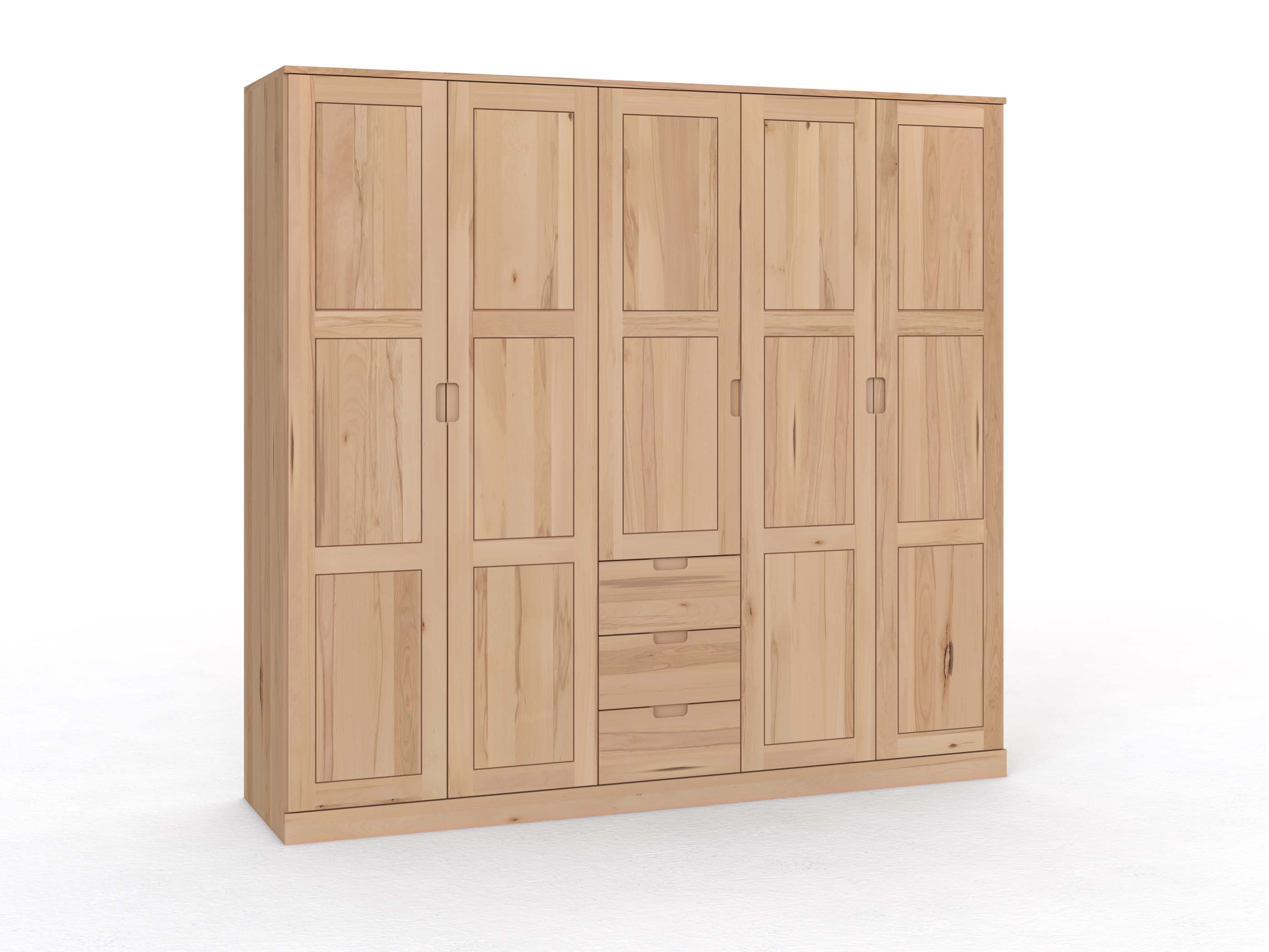 Buchenschrank „Enzian“, 5-türig, Höhe 235 cm, Griffleiste C („Lukas"), mit Schubladen