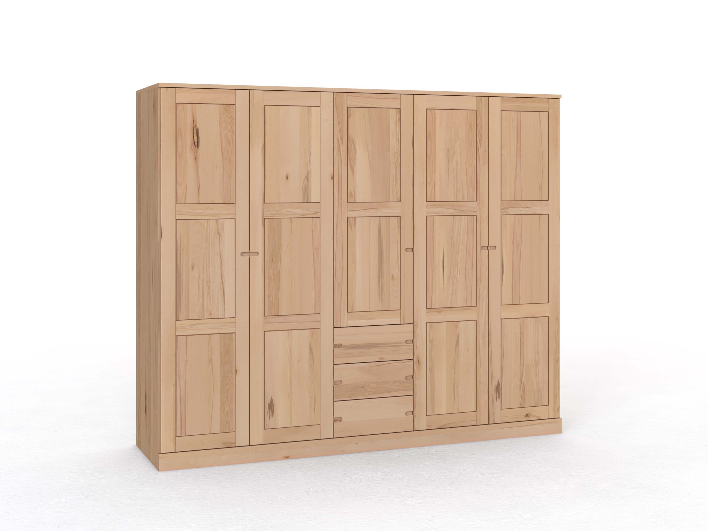 Buchenschrank „Enzian“, 5-türig, Höhe 210 cm, Griff Seite  („Stefan"), mit Schubladen