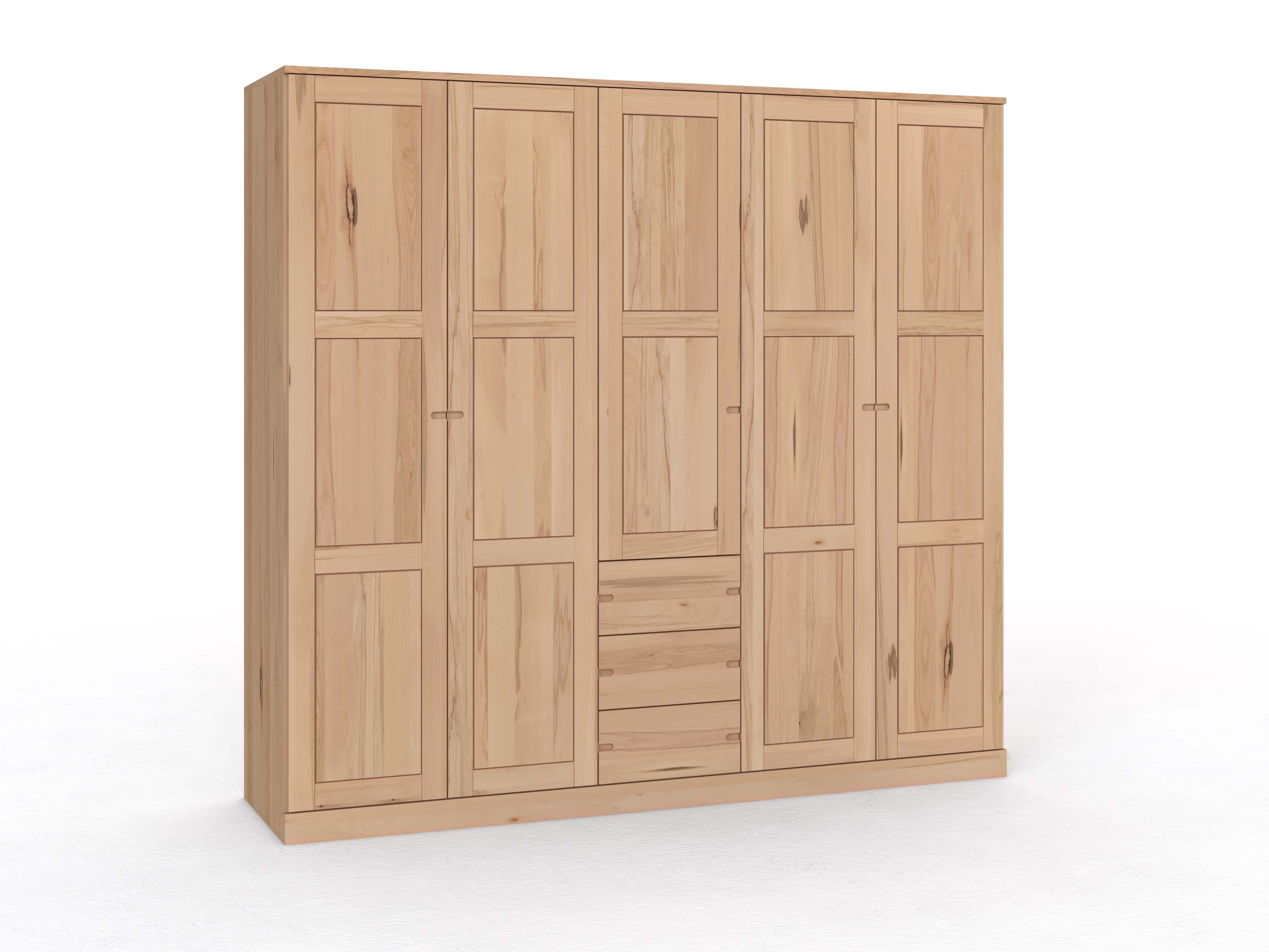Buchenschrank „Enzian“, 5-türig, Höhe 235 cm, Griff Seite  („Stefan"), mit Schubladen