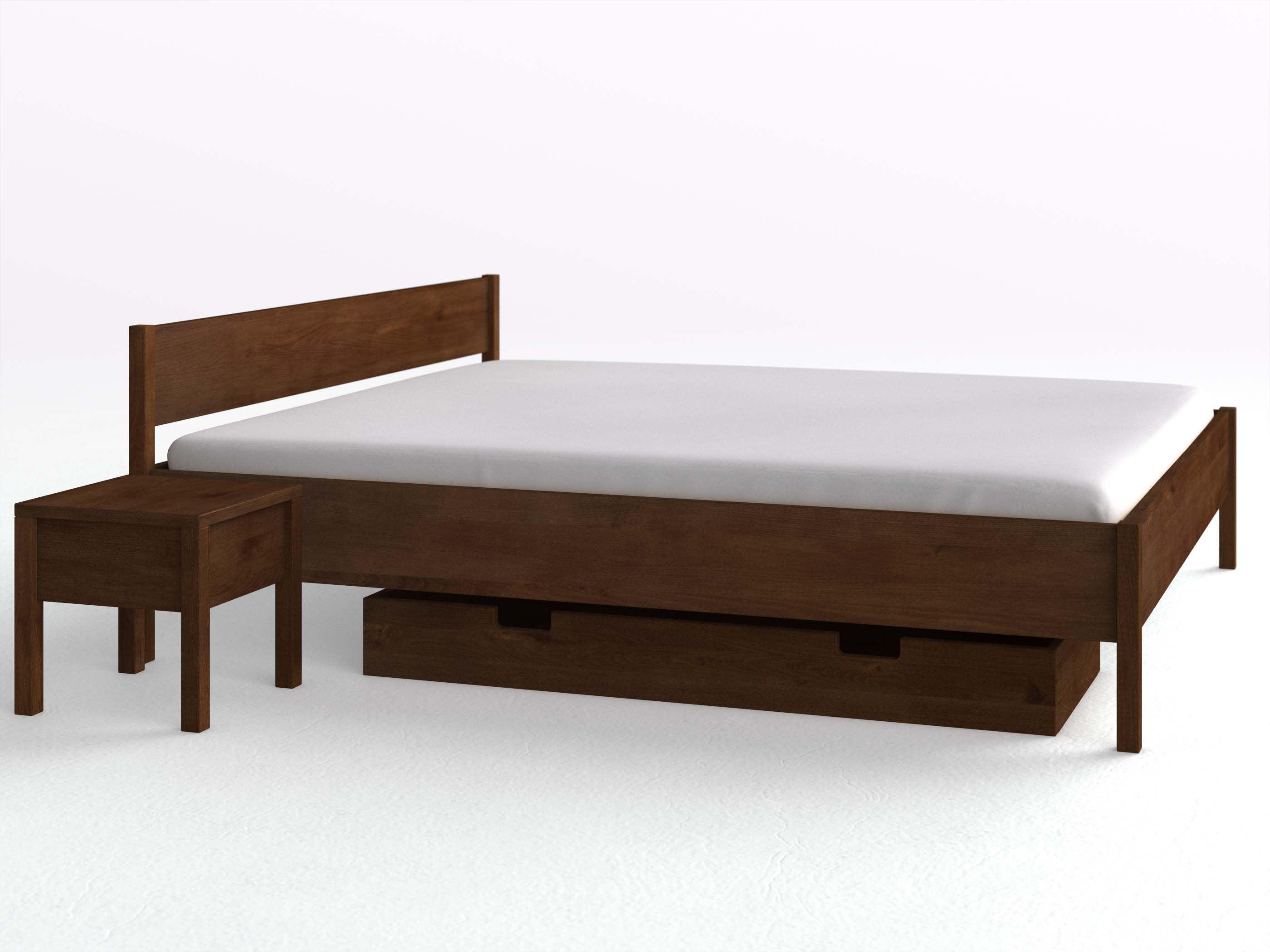 Buchenbett Dunkel „Fiona“ 180 x 200 cm, mit kurzer Unterbettkommode