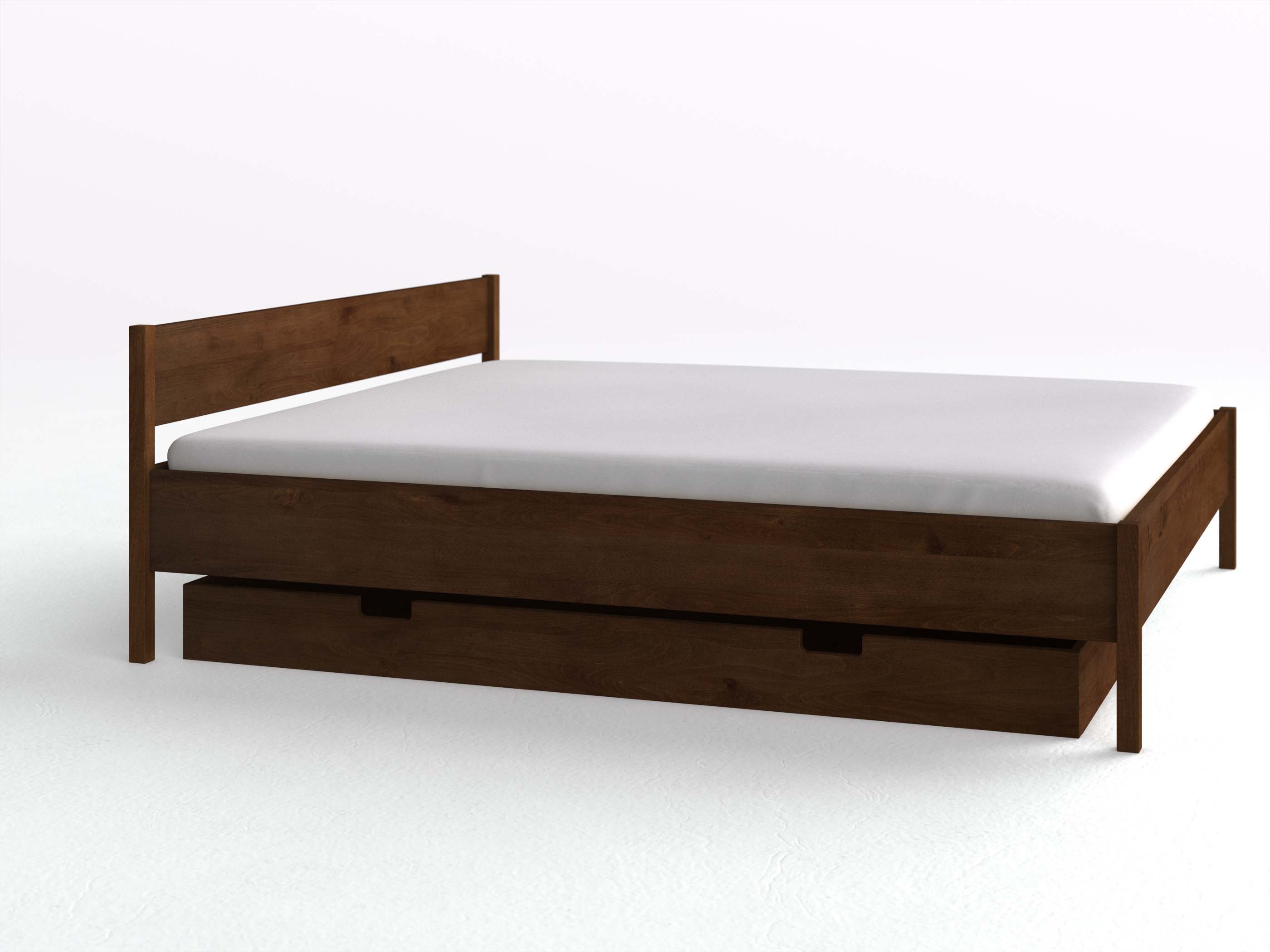 Buchenbett Dunkel „Fiona“ 180 x 200 cm, mit langer Unterbettkommode