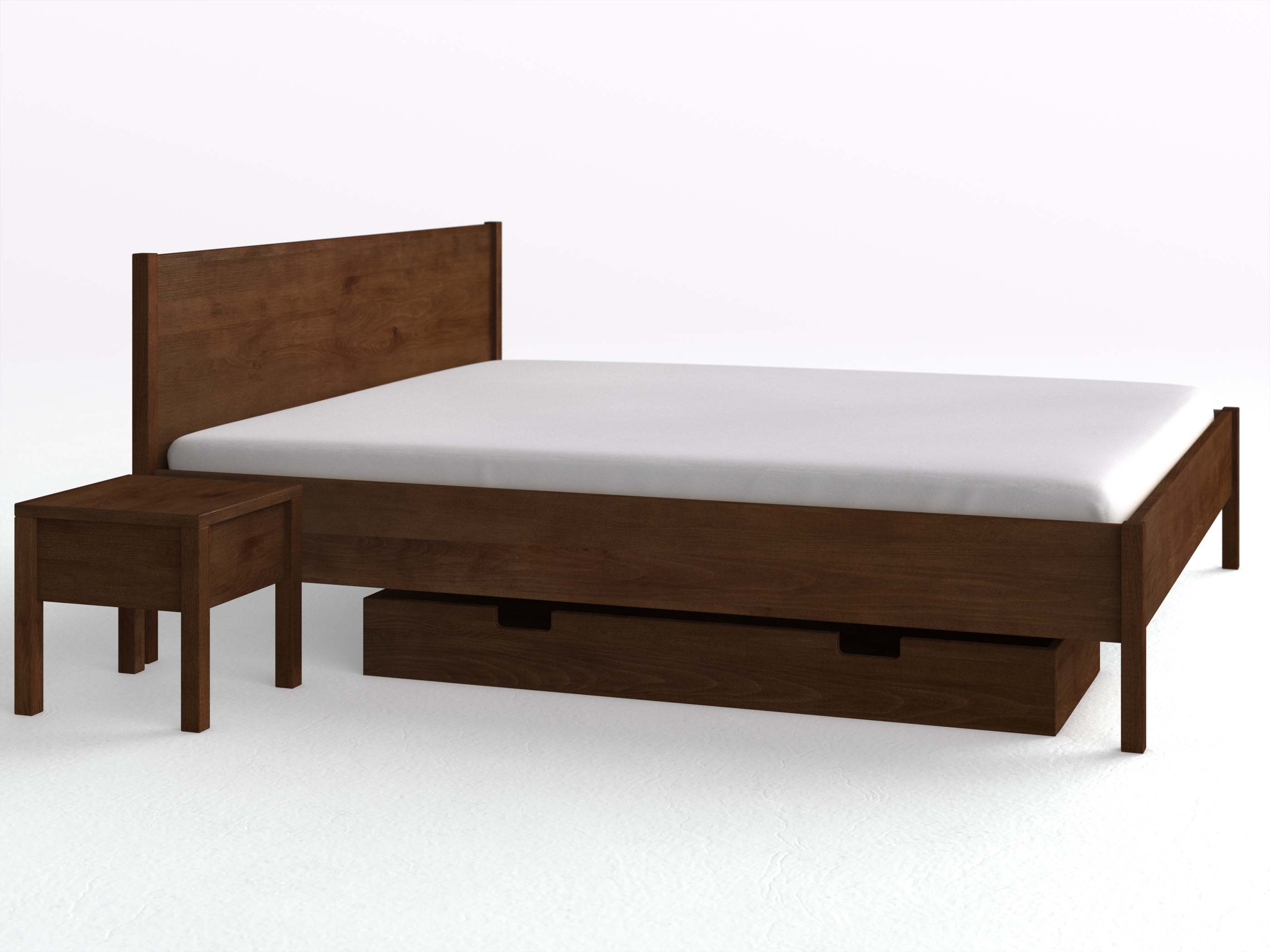 Buchenbett Dunkel „Flora“ in 180 x 200 cm, mit kurzer Unterbettkommode