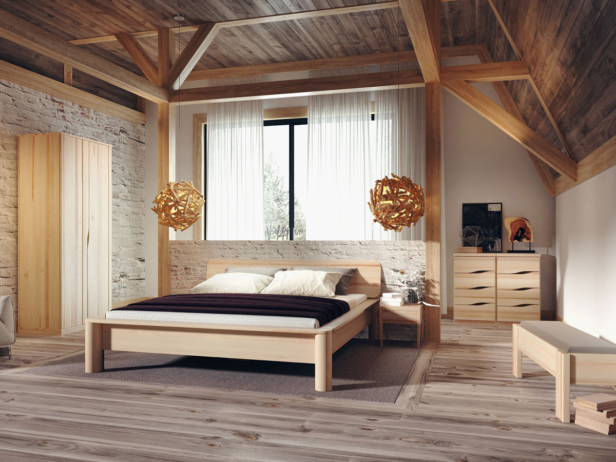 Schlafzimmer mit Schrank aus Esche „Astrid“ 2-türig, Höhe 235 cm