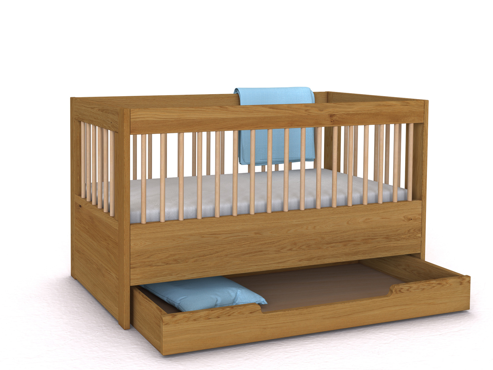Kinderbett „Paula“ in 70 x 140 cm, mit Seitenteil, mit Unterbettkommode