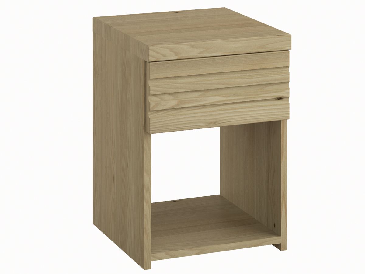 Nachttisch aus Kastanienholz mit Lade „Hannes“ in Boxspringhöhe