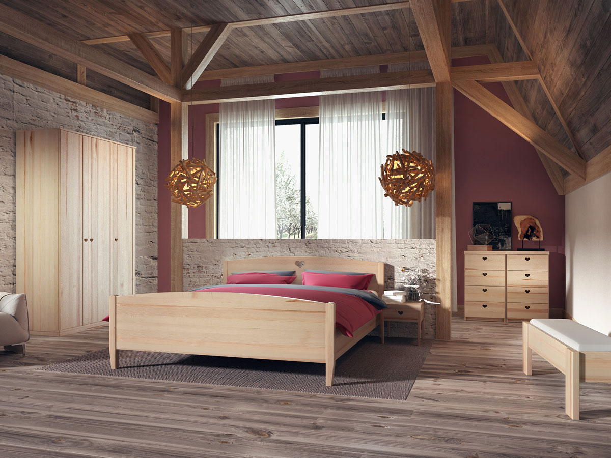 Schlafzimmer mit Eschenholzbett "Heidi" 180 x 200 cm