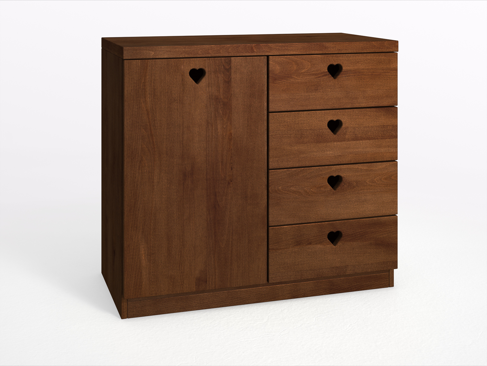 Buchenkommode Dunkel „Heidi“ mit 1 Tür und 4 Laden