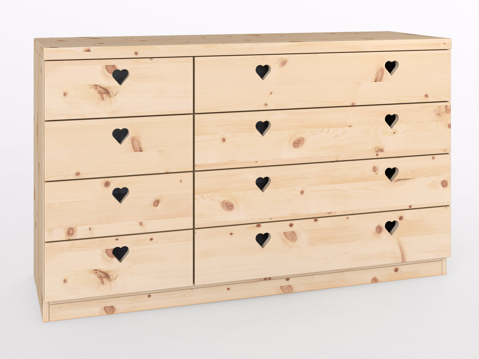 Zirbenkommode „Heidi“ mit 4 schmalen und 4 breiten Laden rechts
