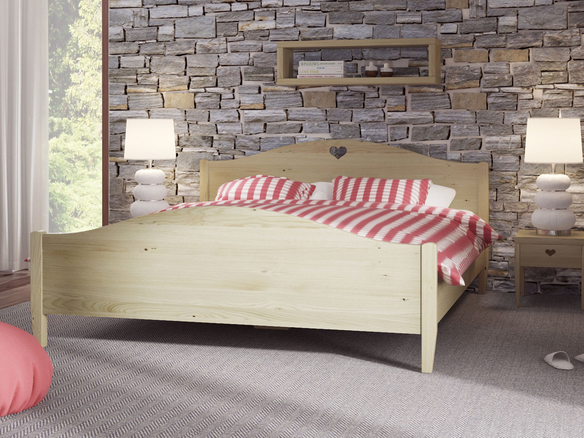 Schlafzimmer mit Nachtkästchen aus Kastanie „Heidi“ in Standardhöhe