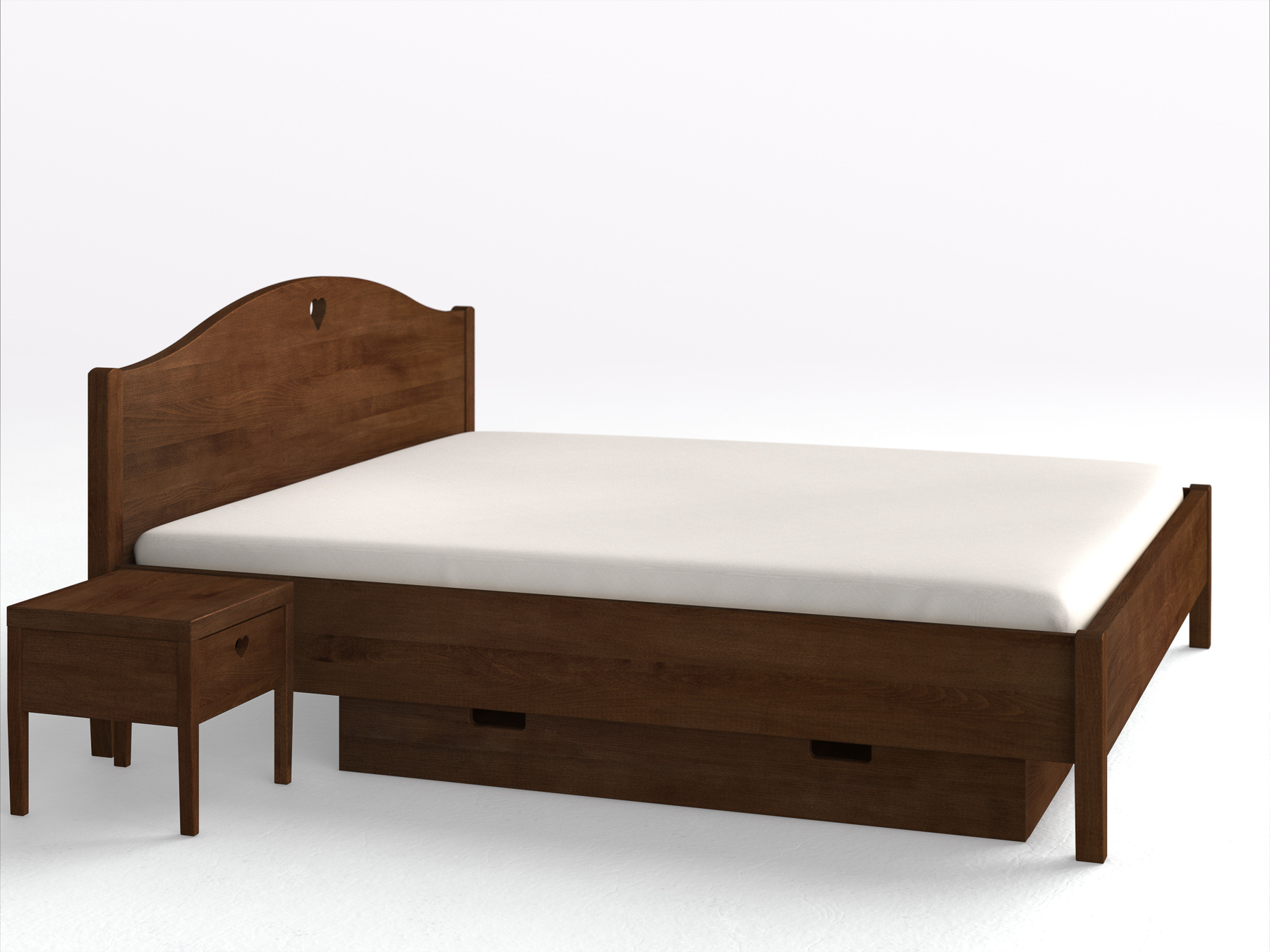 Kernbuchenbett Dunkel „Hermine“ in 180 x 200 cm, mit kurzer Unterbettkommode