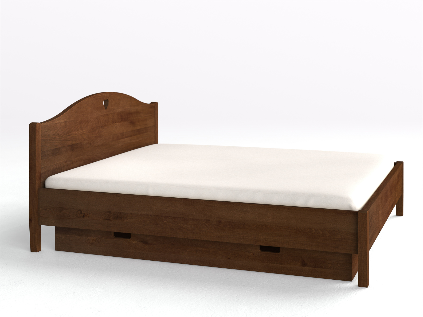 Kernbuchenbett Dunkel „Hermine“ in 180 x 200 cm, mit langer Unterbettkommode