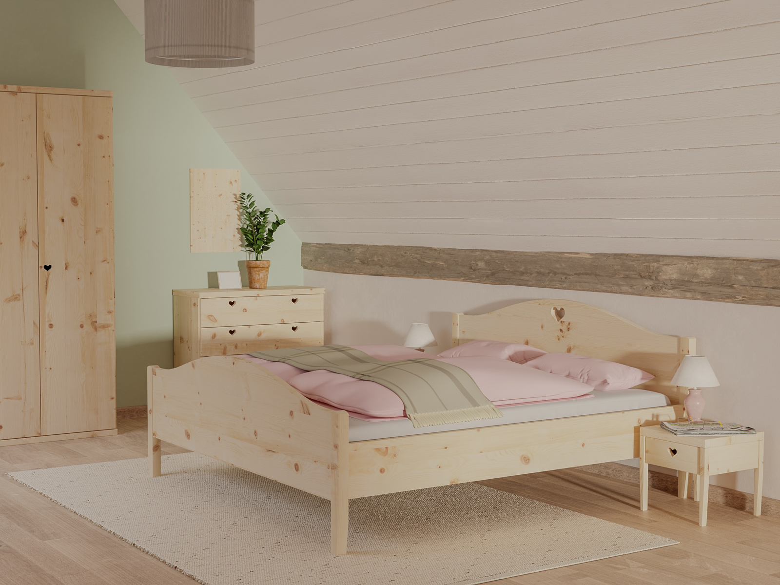 Zirbenschlafzimmer mit Zirbenholzbett "Hermine"