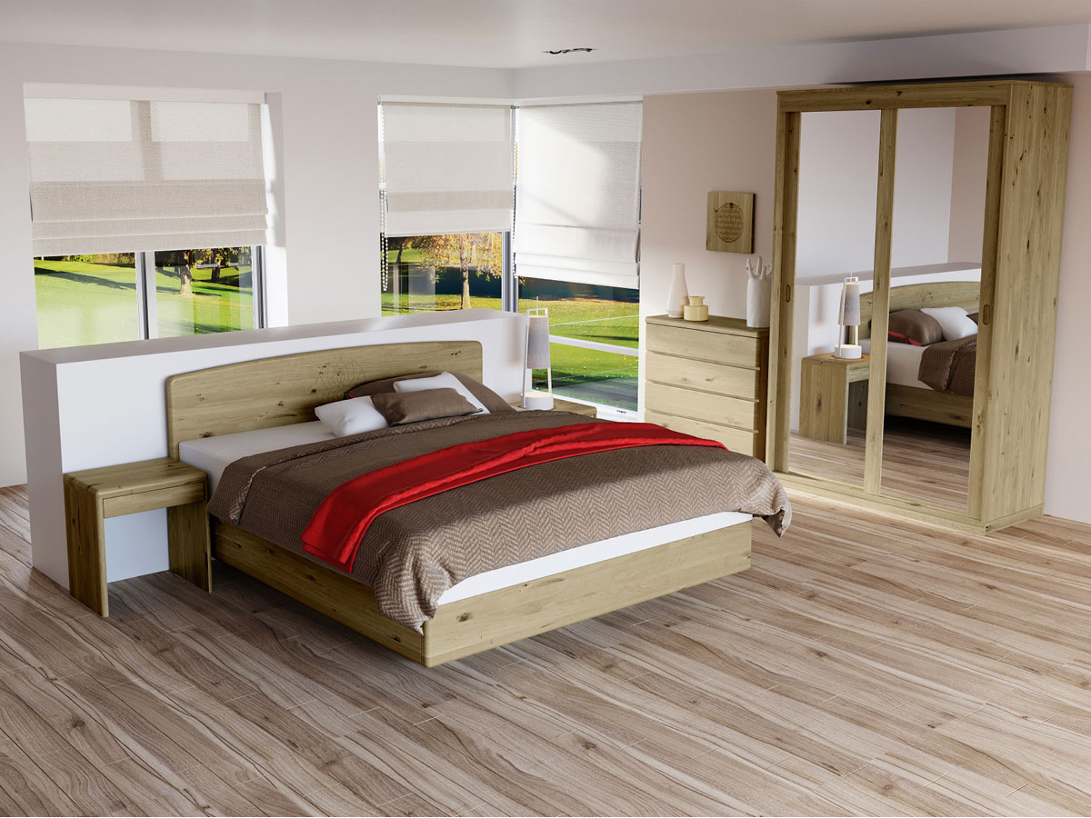 Schlafzimmer in Wildeiche mit Nachtkästchen „Doris“