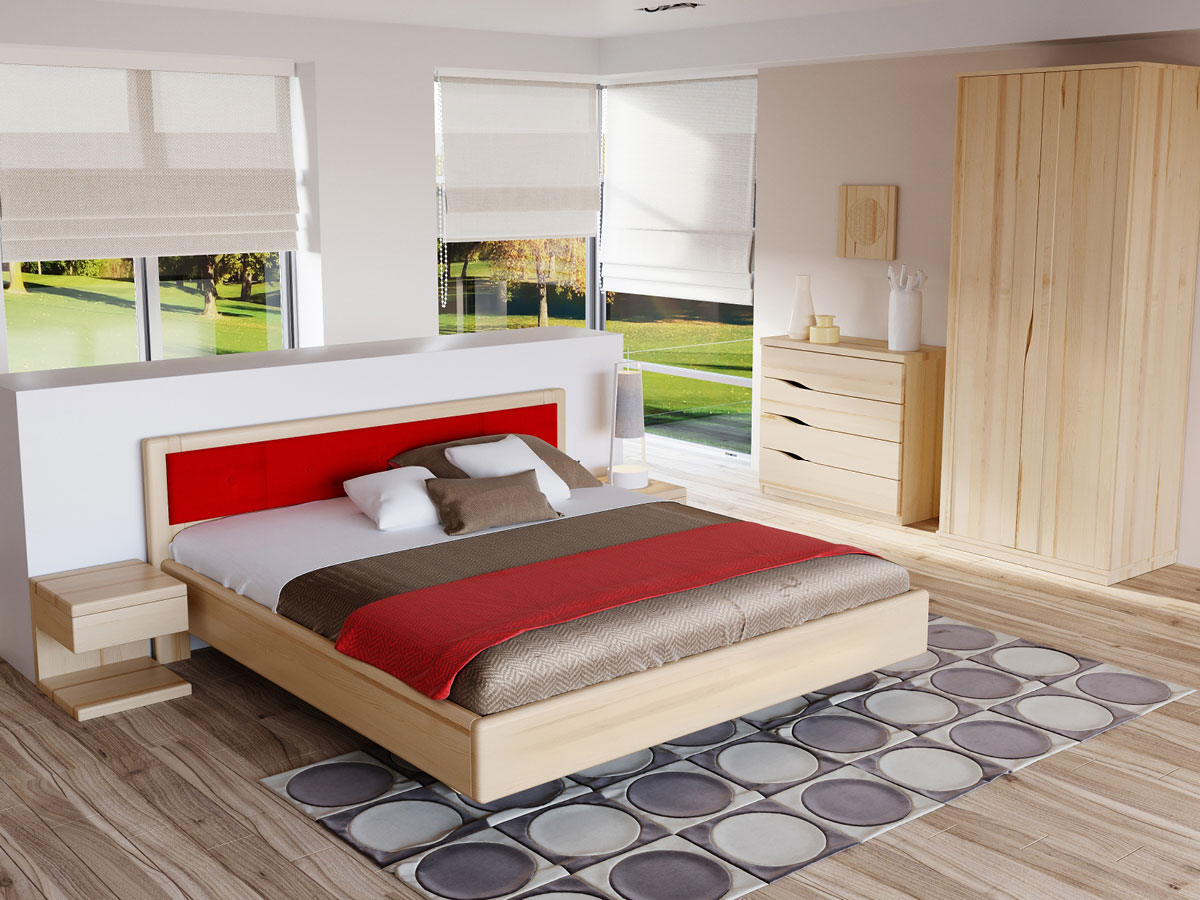 Schlafzimmer mit Nachtkästchen aus Esche „Valentina“ in Standardhöhe