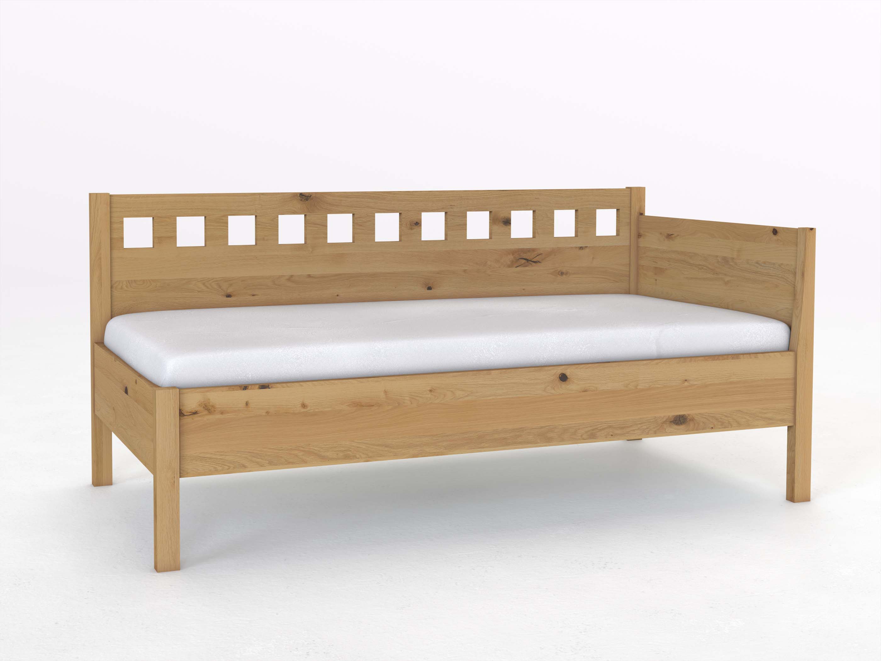 Sofabett „Katrin“ aus Wildeiche Hell in den Maßen 90 x 200 cm - mit Armlehne rechts
