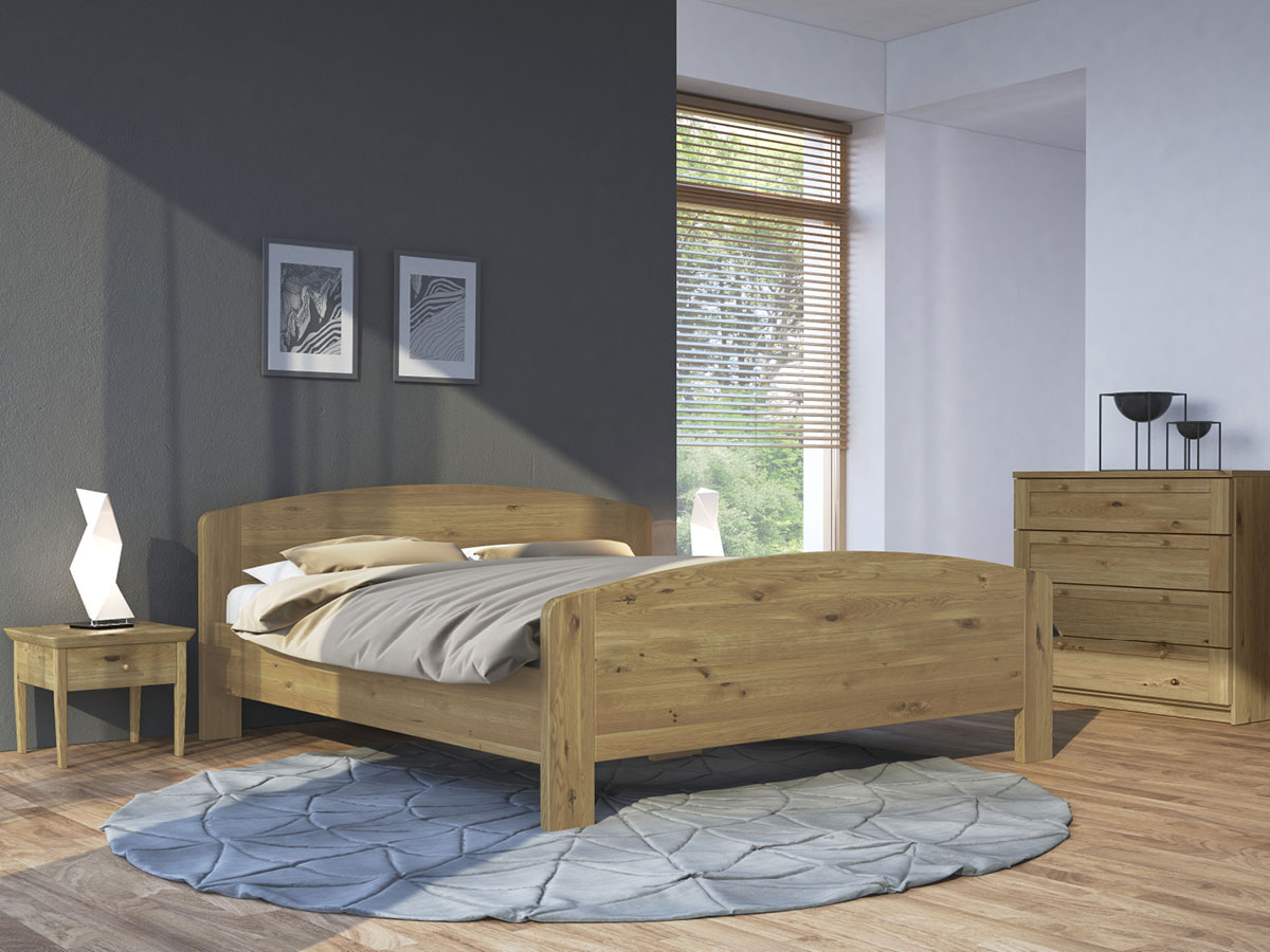 Schlafzimmer mit Massivholzbett aus Wildeiche "Kerstin" 180 x 200 cm