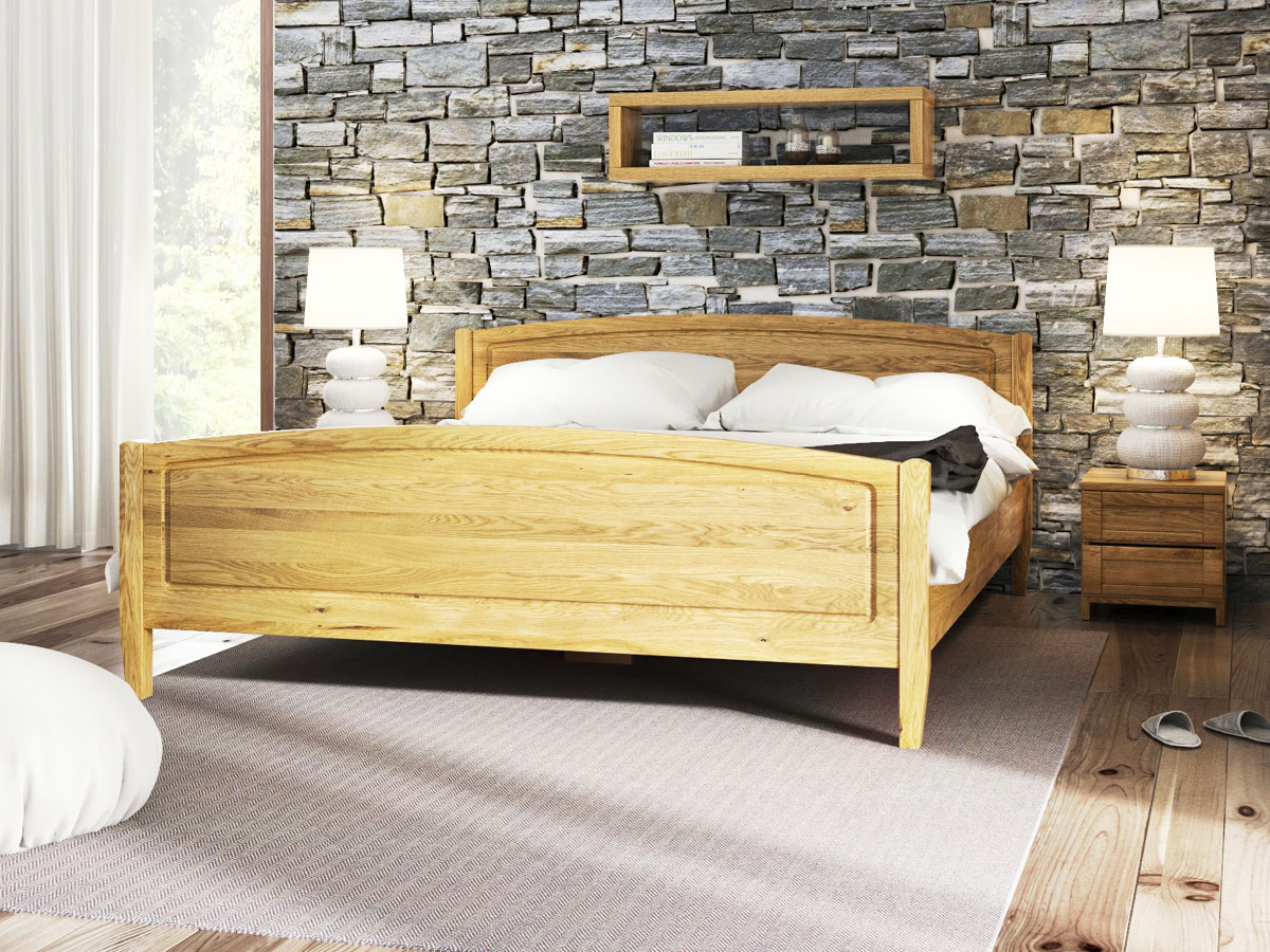 Schlafzimmer mit Bett aus Eiche "Linda" 180 x 200 cm, mit erhöhtem Fußteil