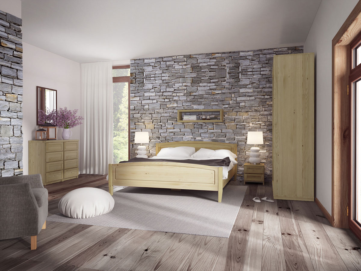 Schlafzimmer mit Bett aus Kastanie "Linda" 180 x 200 cm