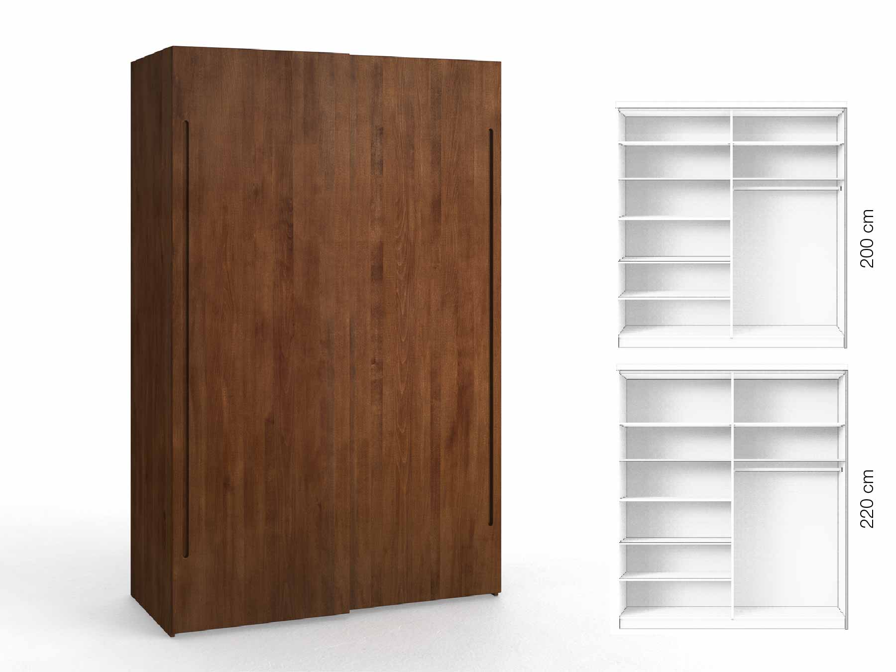 Buchenschrank Dunkel „Ludwig", 2-türig, Höhe 220 cm, Inneneinrichtung: B, Griff C