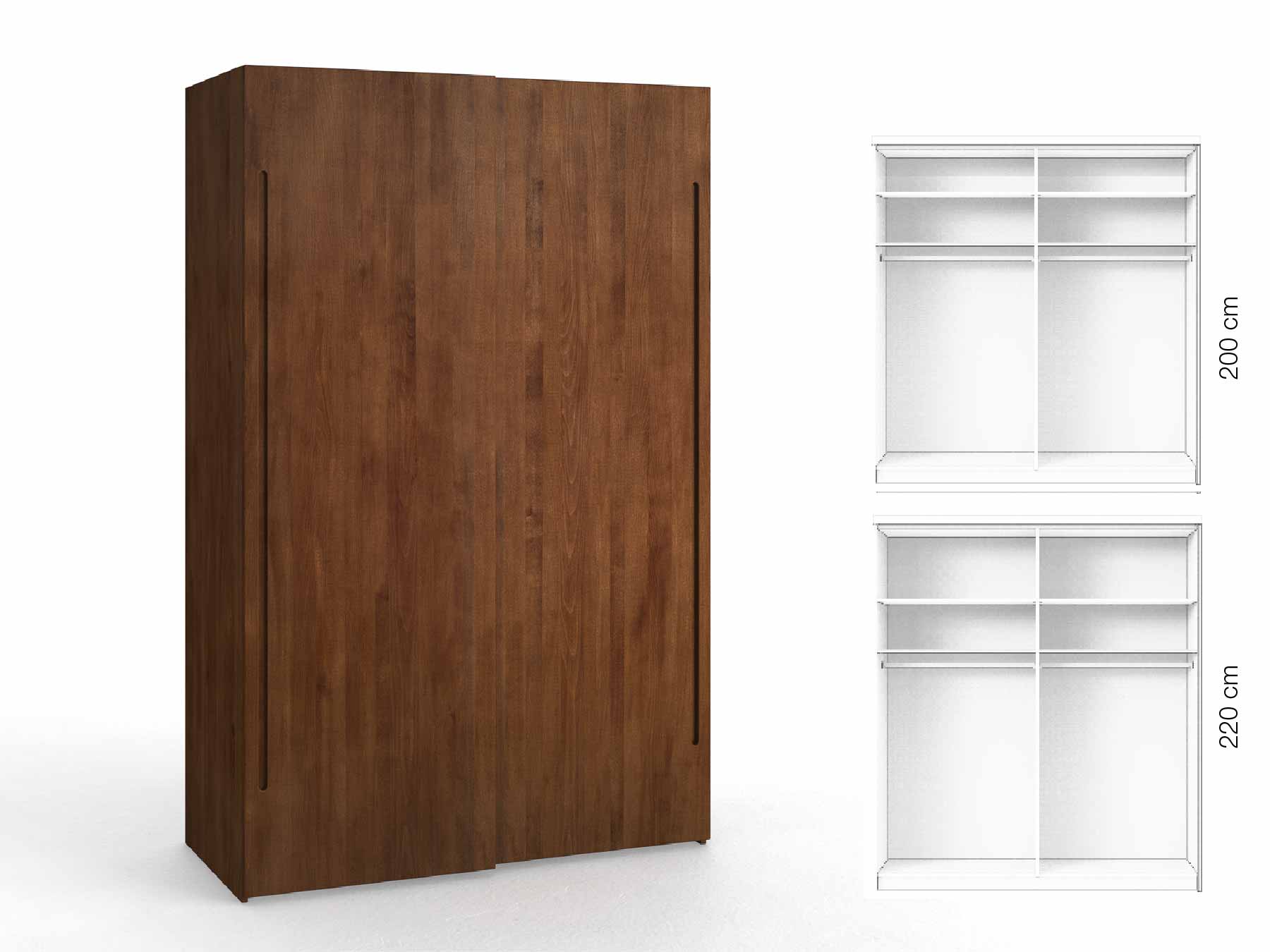 Buchenschrank Dunkel „Ludwig", 2-türig, Höhe 220 cm, Inneneinrichtung: A, Griff C