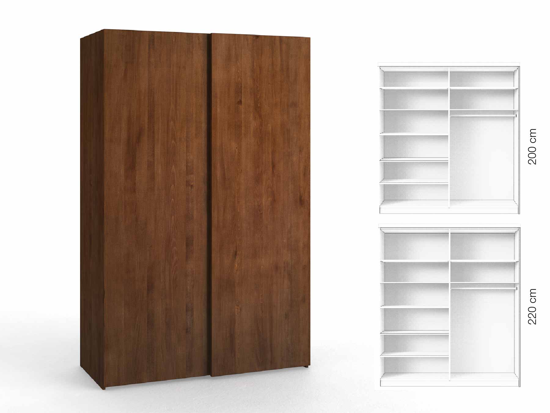 Buchenschrank Dunkel „Ludwig", 2-türig, Höhe 220 cm, Inneneinrichtung: B, Grifflos