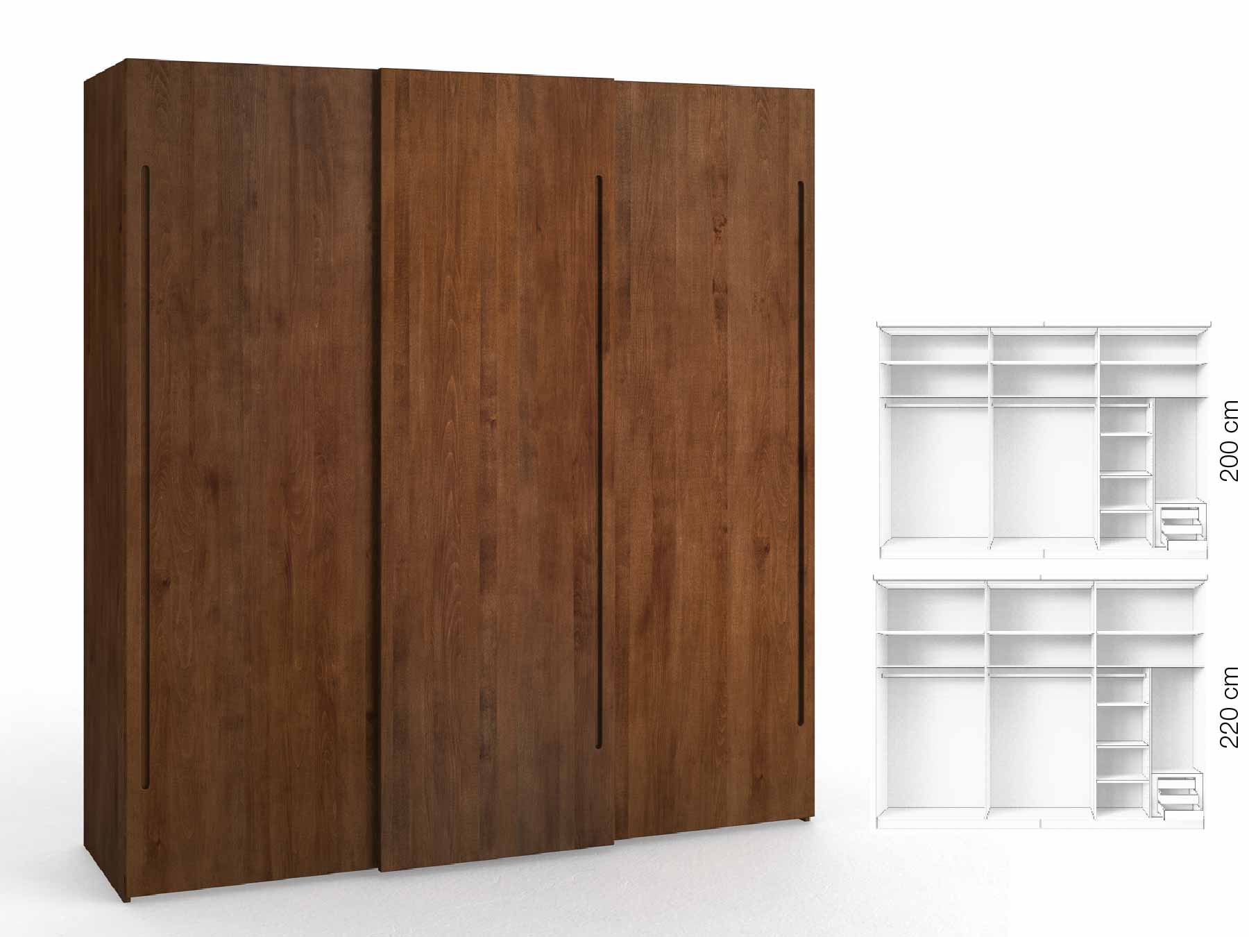 Buchenschrank Dunkel „Ludwig", 3-türig, Höhe 220 cm, Inneneinrichtung: C, Griff C