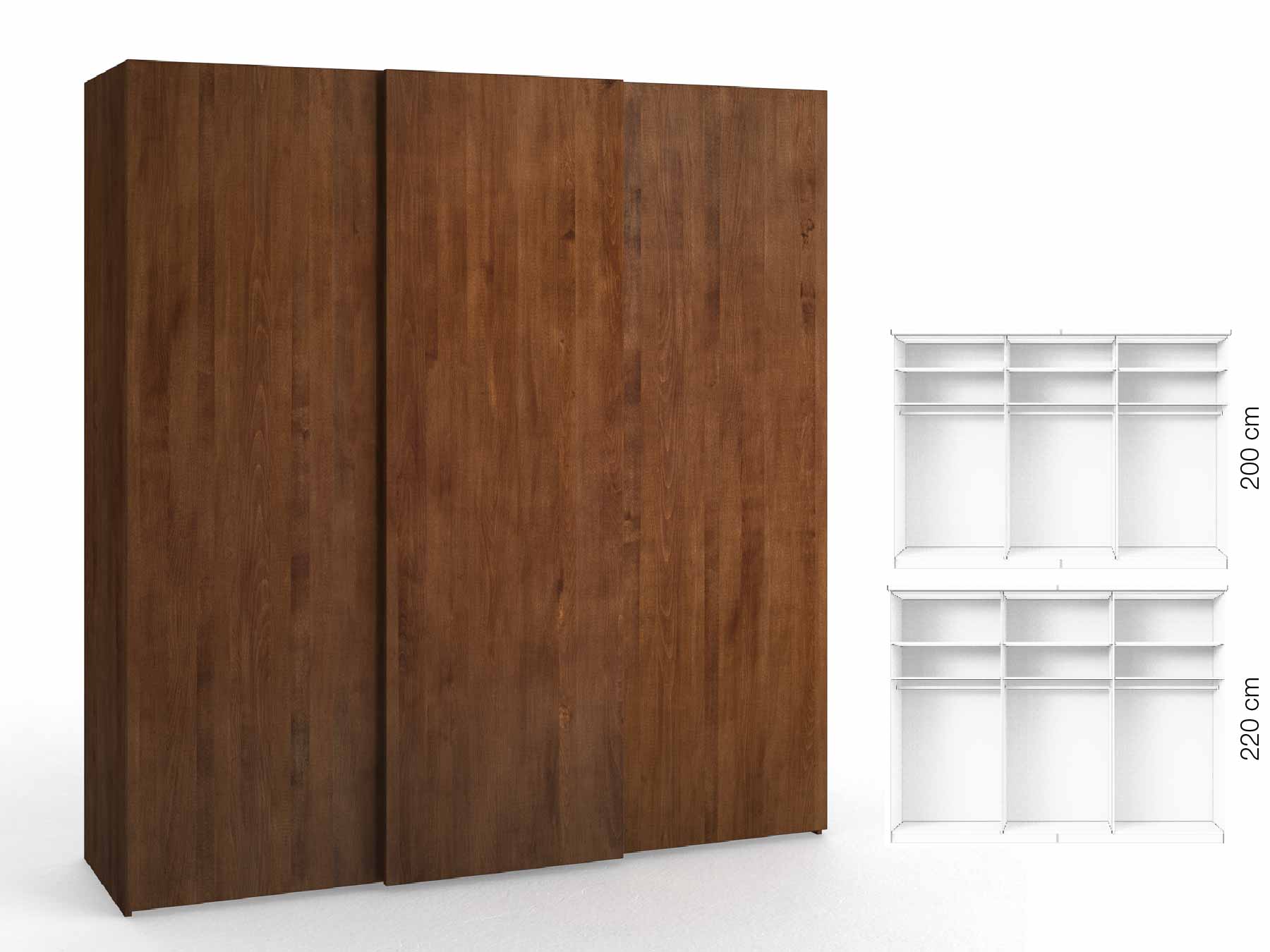 Buchenschrank Dunkel „Ludwig", 3-türig, Höhe 220 cm, Inneneinrichtung: A, Grifflos