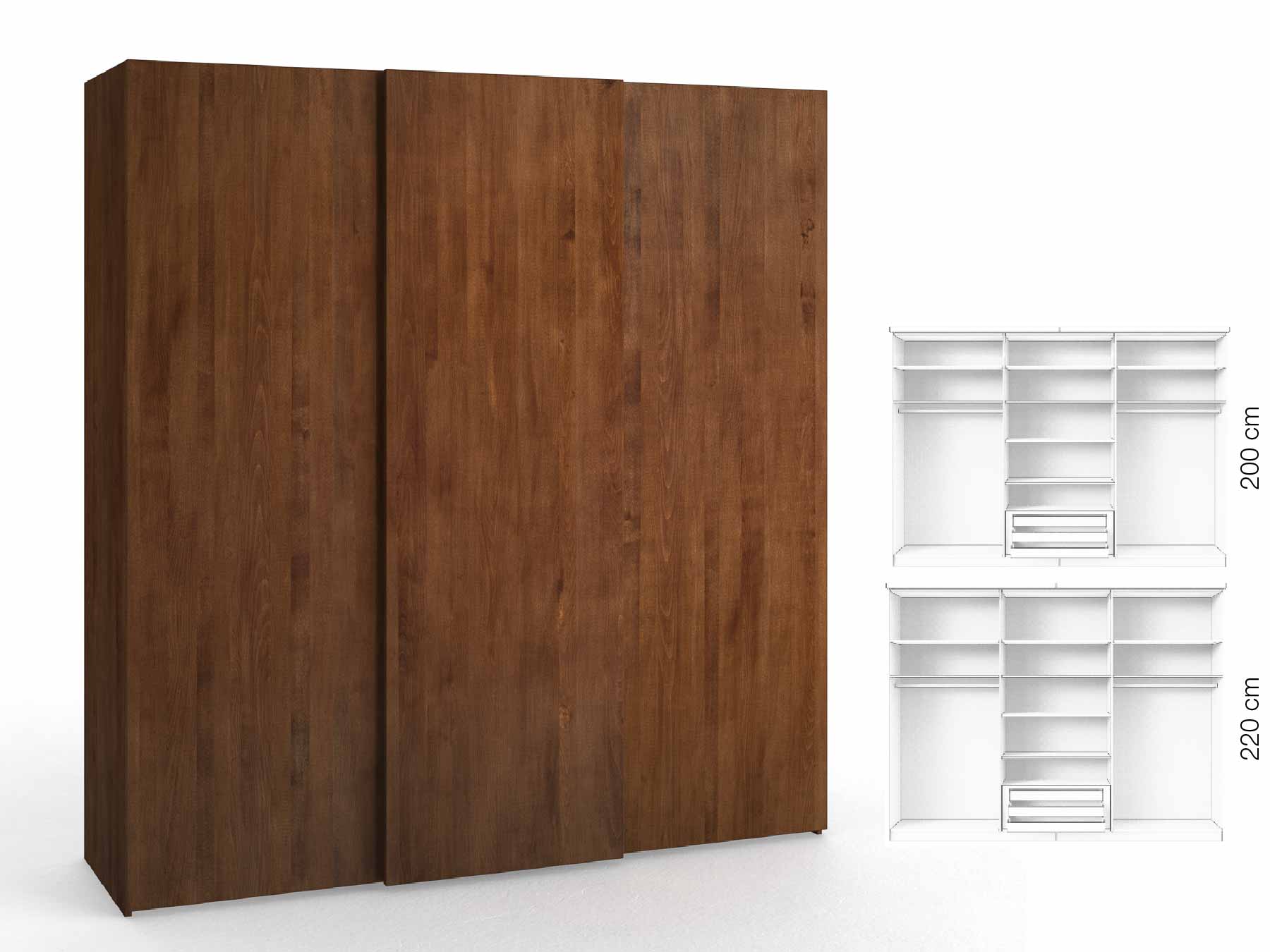 Buchenschrank Dunkel „Ludwig", 3-türig, Höhe 220 cm, Inneneinrichtung: D, Grifflos