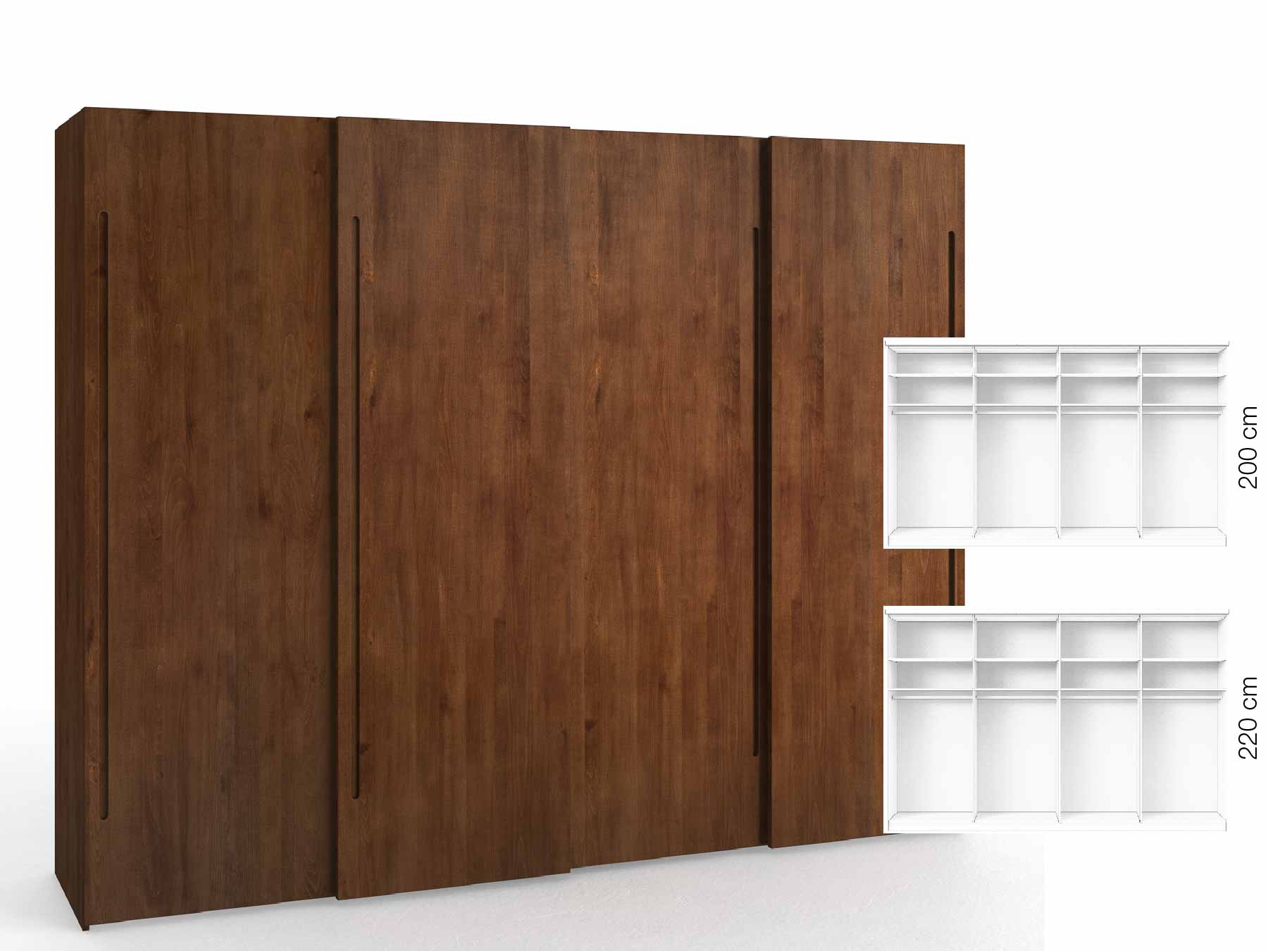 Buchenschrank Dunkel „Ludwig", 4-türig, Höhe 220 cm, Inneneinrichtung: A, Griff C