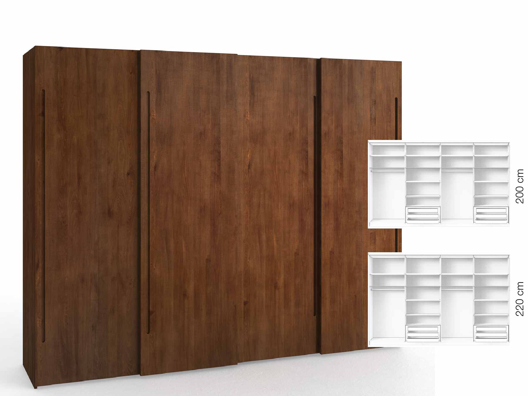 Buchenschrank Dunkel „Ludwig", 4-türig, Höhe 220 cm, Inneneinrichtung: D, Griff C