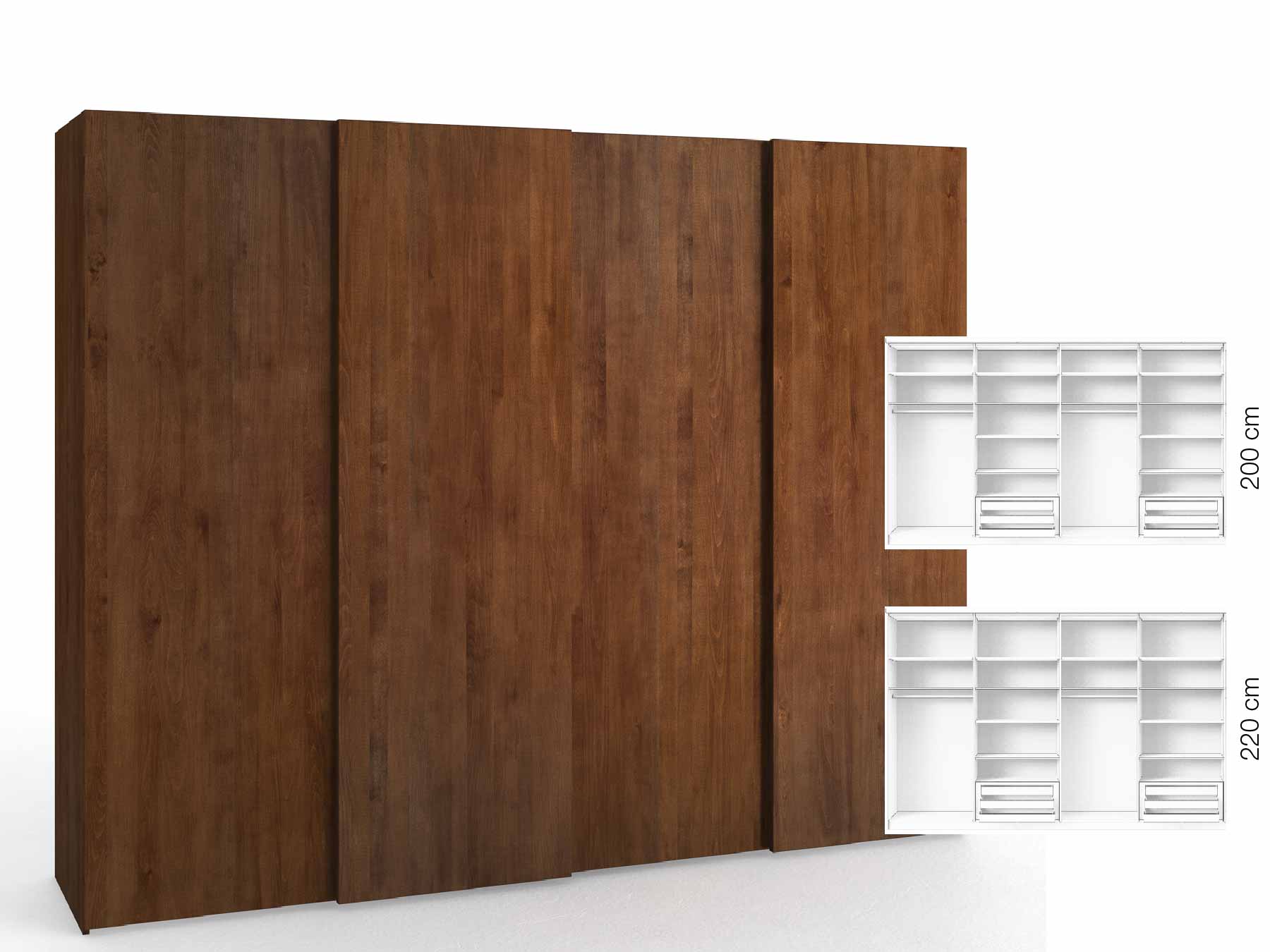 Buchenschrank Dunkel „Ludwig", 4-türig, Höhe 220 cm, Inneneinrichtung: D, Grifflos