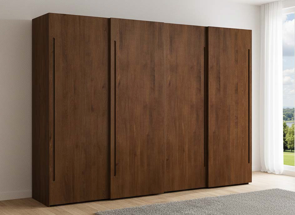 Buchenschrank Dunkel „Ludwig", 4-türig, Höhe 220 cm, Griff C