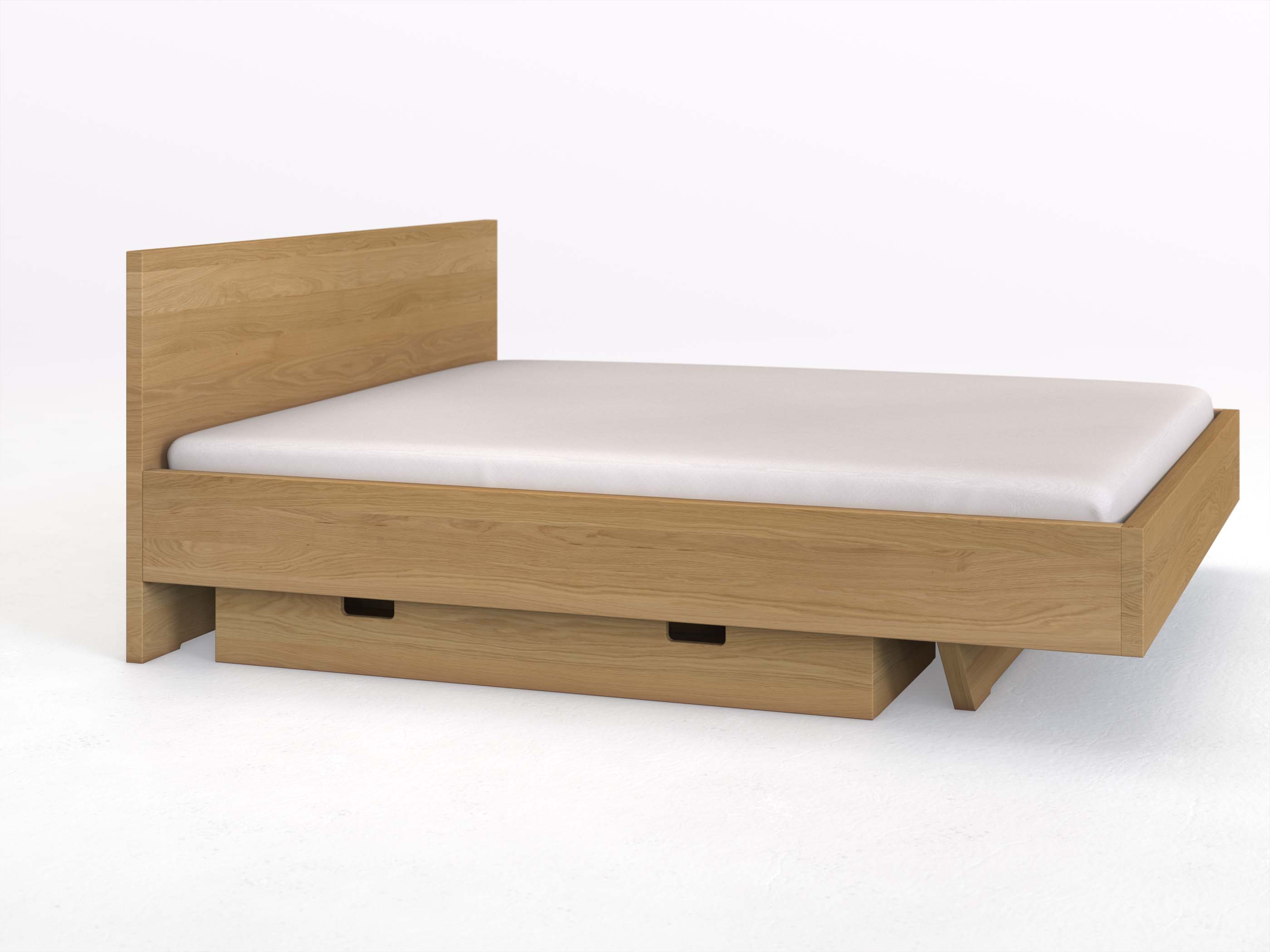 Eichenbett Hell „Lukas“ in 180 x 200 cm, mit langer Unterbettkommode