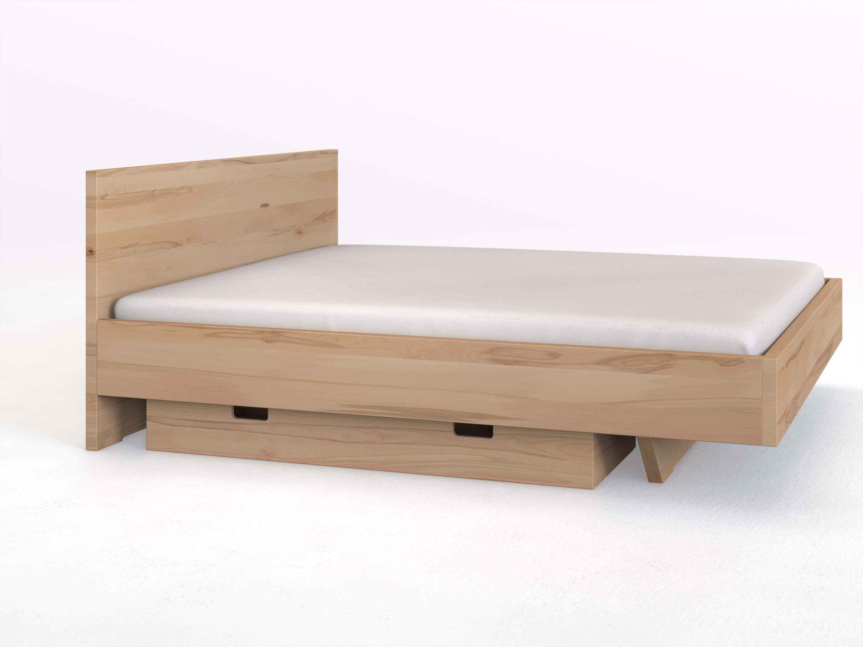 Kernbuchenbett „Lukas“ in 180 x 200 cm, mit langer Unterbettkommode