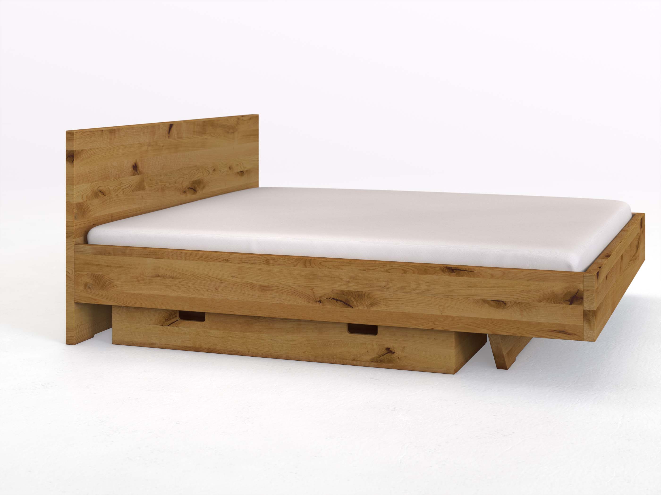 Wildeichenbett „Lukas“ in 180 x 200 cm, mit langer Unterbettkommode